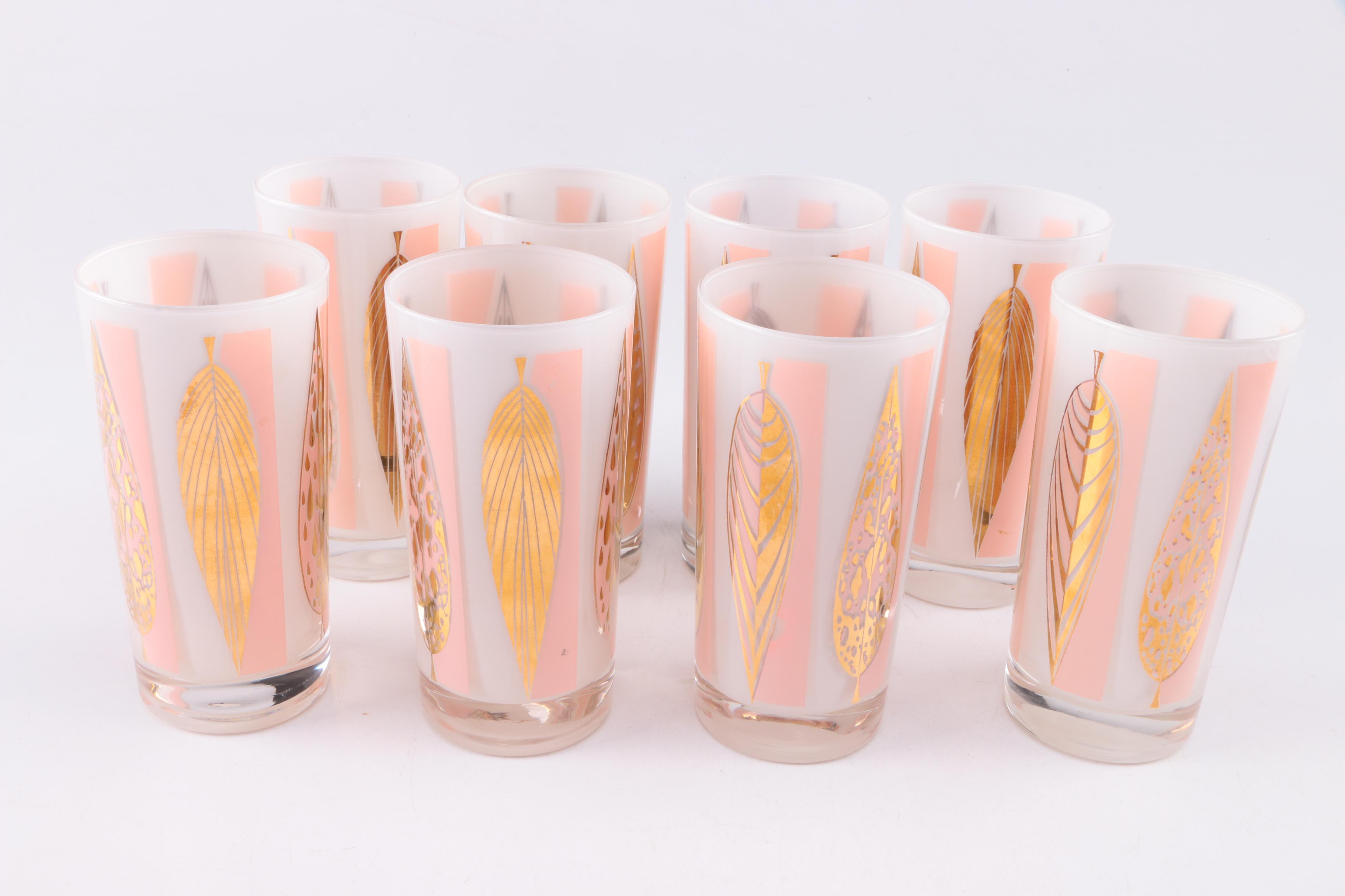 Vintage Set of Fred Press Gold Leaf Tall Bar Glasses