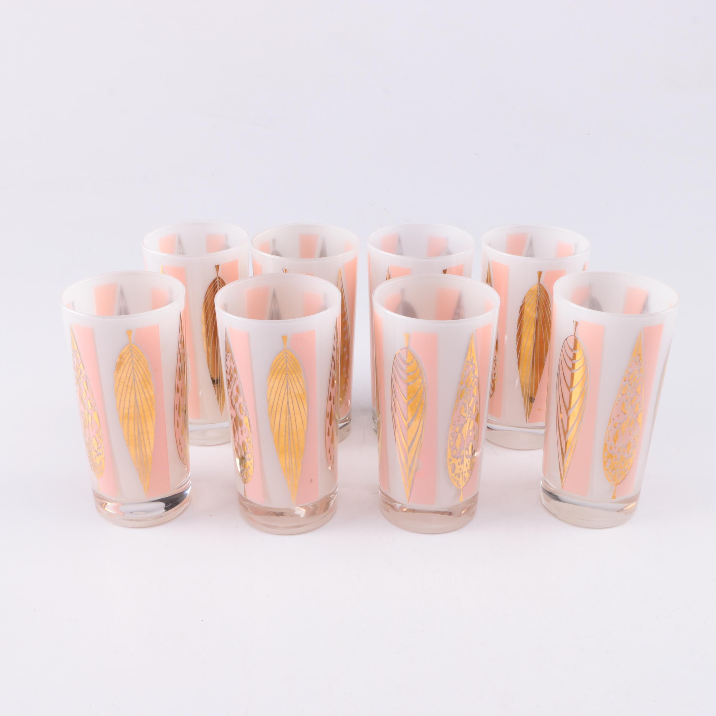 Vintage Set of Fred Press Gold Leaf Tall Bar Glasses