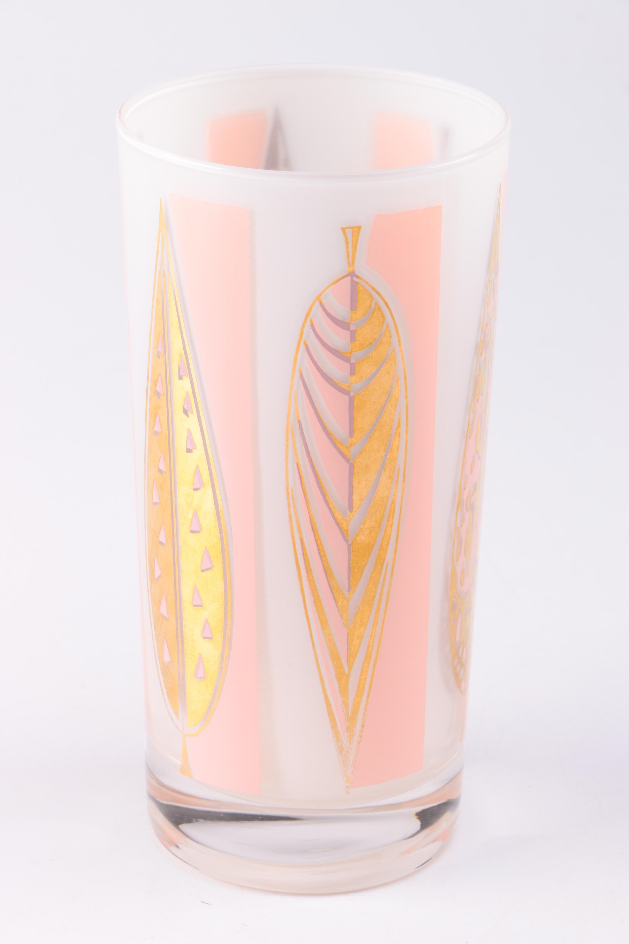 Vintage Set of Fred Press Gold Leaf Tall Bar Glasses