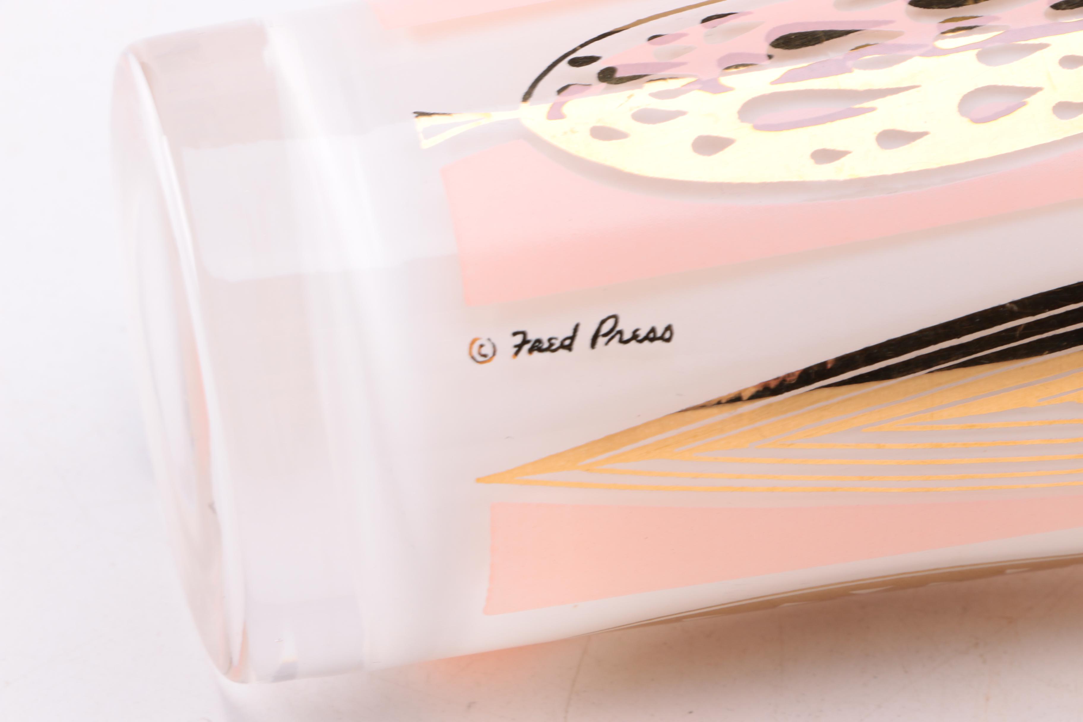 Vintage Set of Fred Press Gold Leaf Tall Bar Glasses