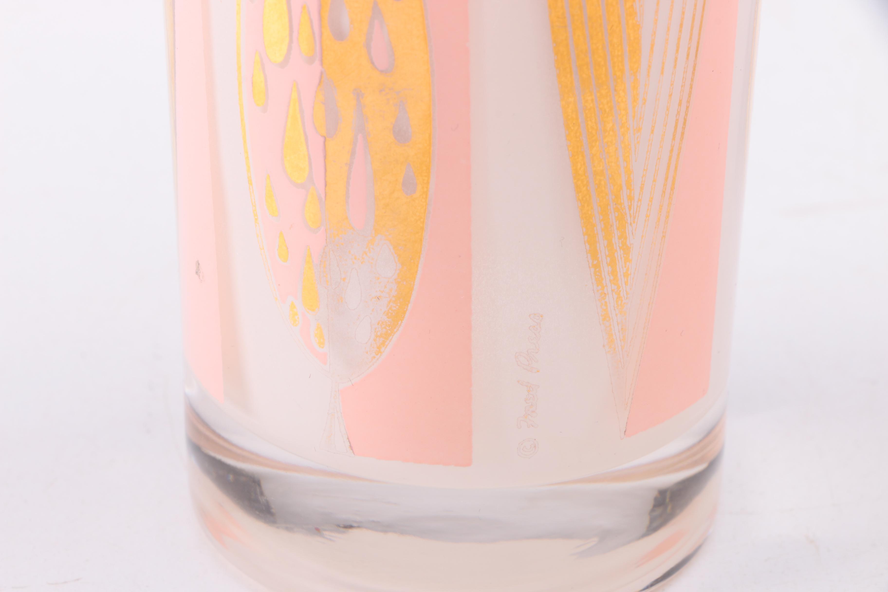 Vintage Set of Fred Press Gold Leaf Tall Bar Glasses