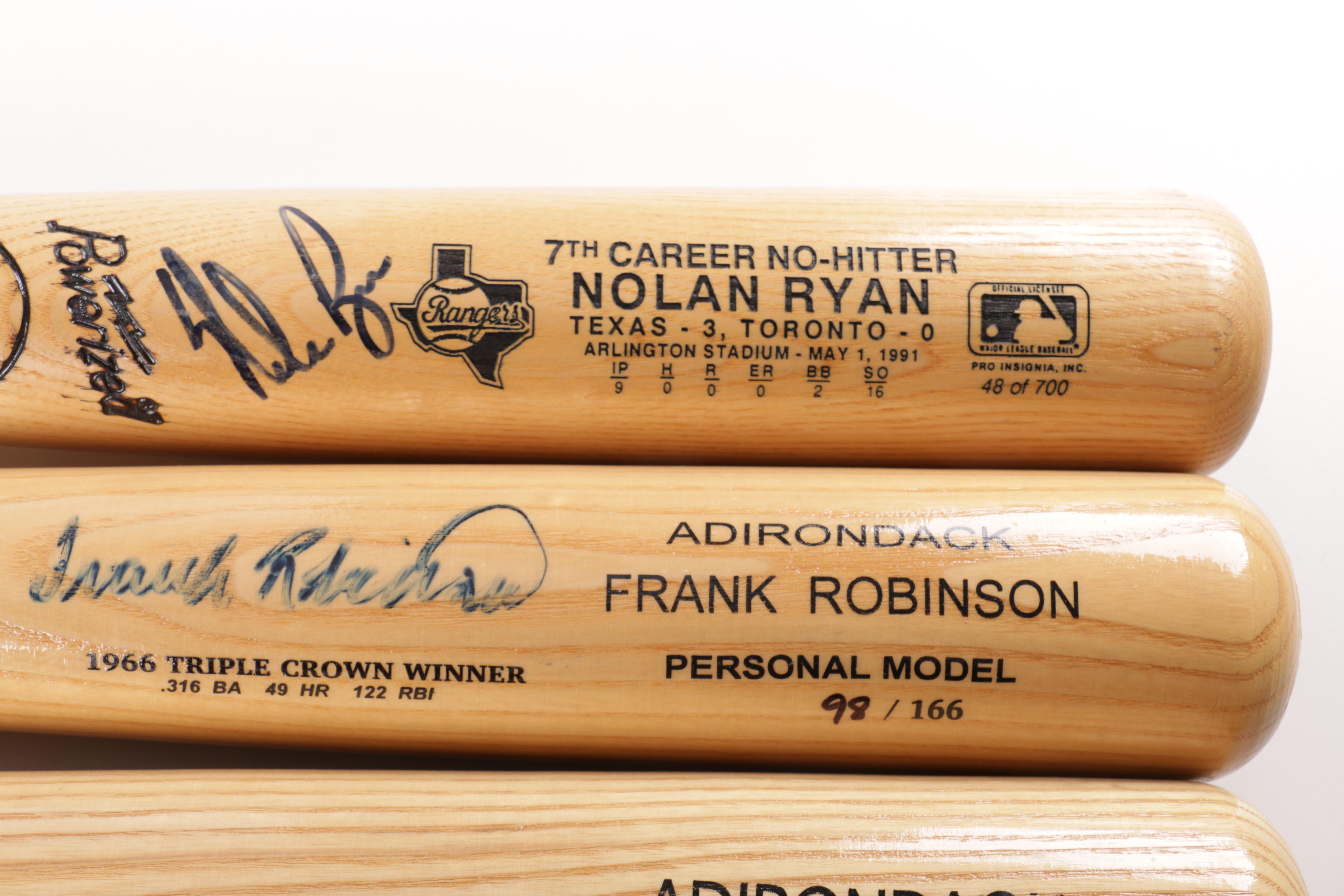 Signed Baseball Bats Including Nolan Ryan and Ron Santo