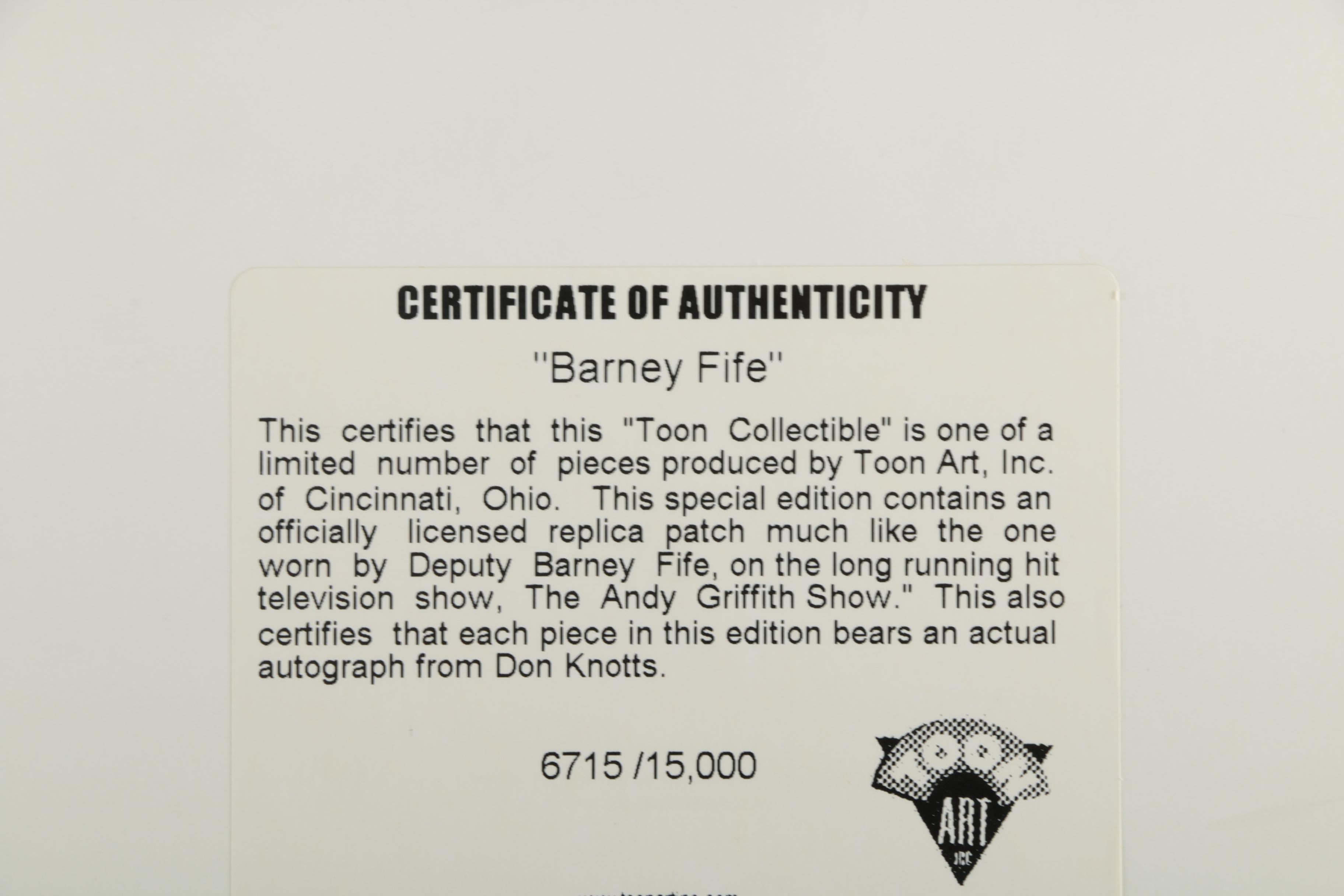 Don Knotts Autographed Framed Photo "Barney Fife"