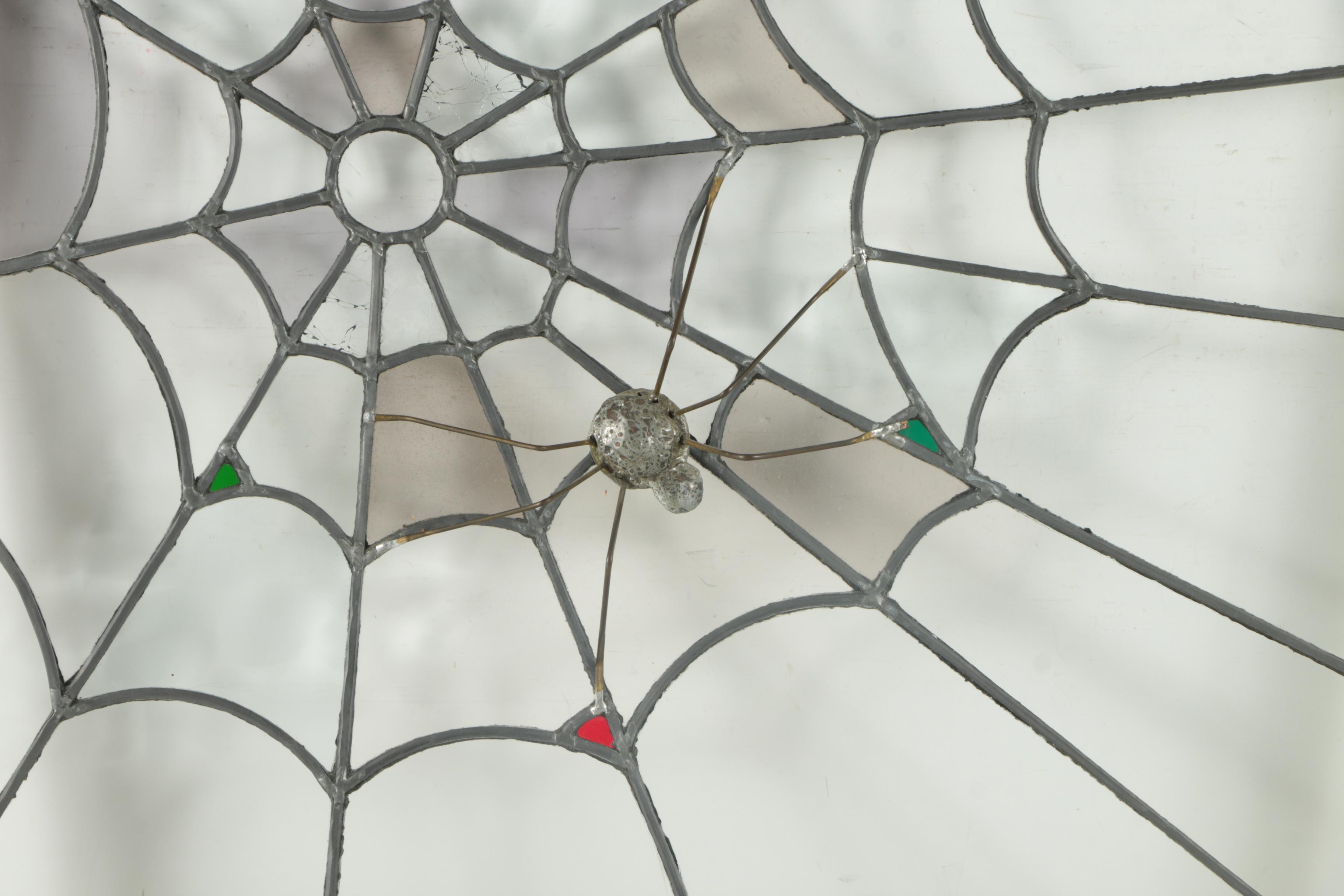 Leaded Glass Spiderweb Window with Attached Spider