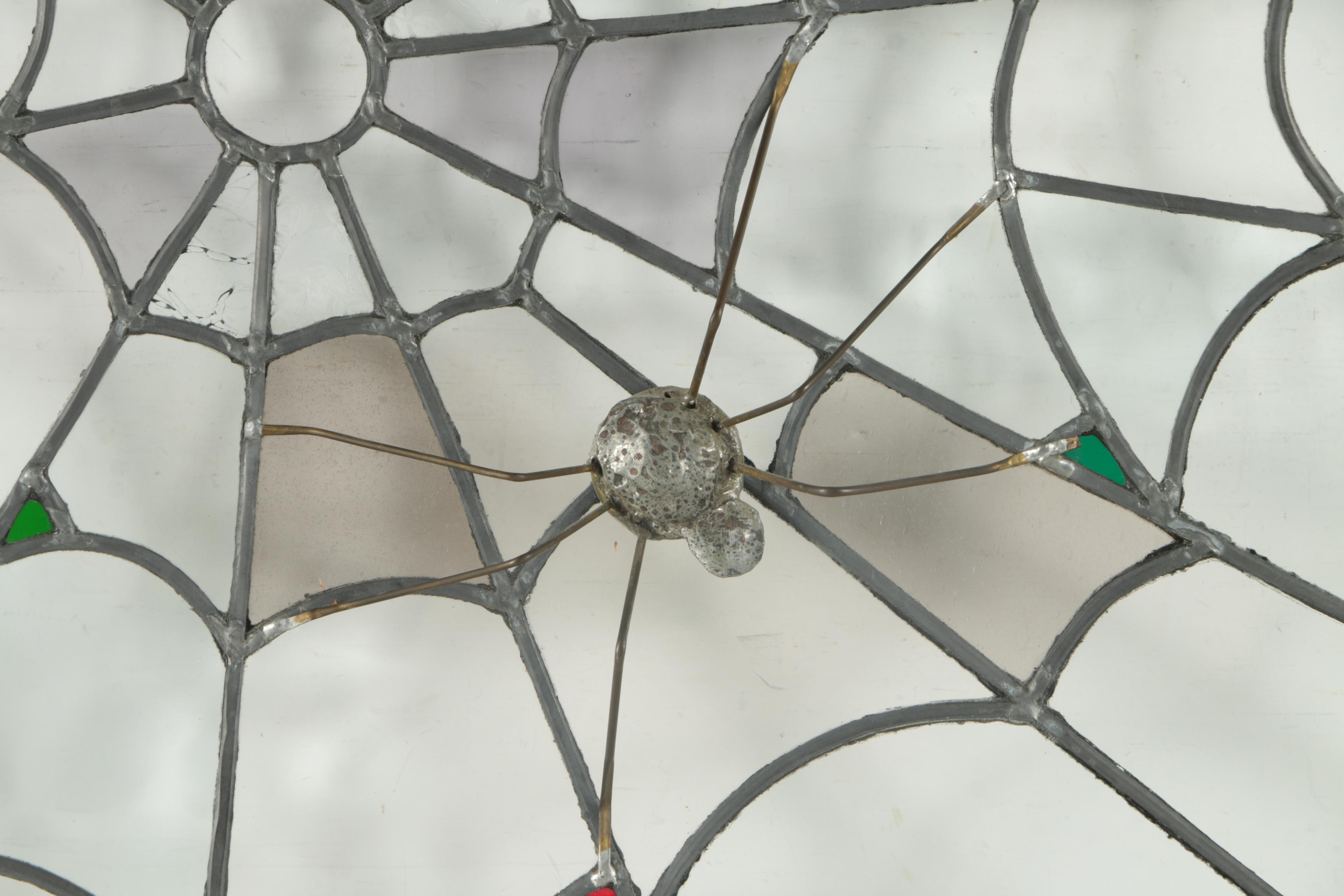 Leaded Glass Spiderweb Window with Attached Spider