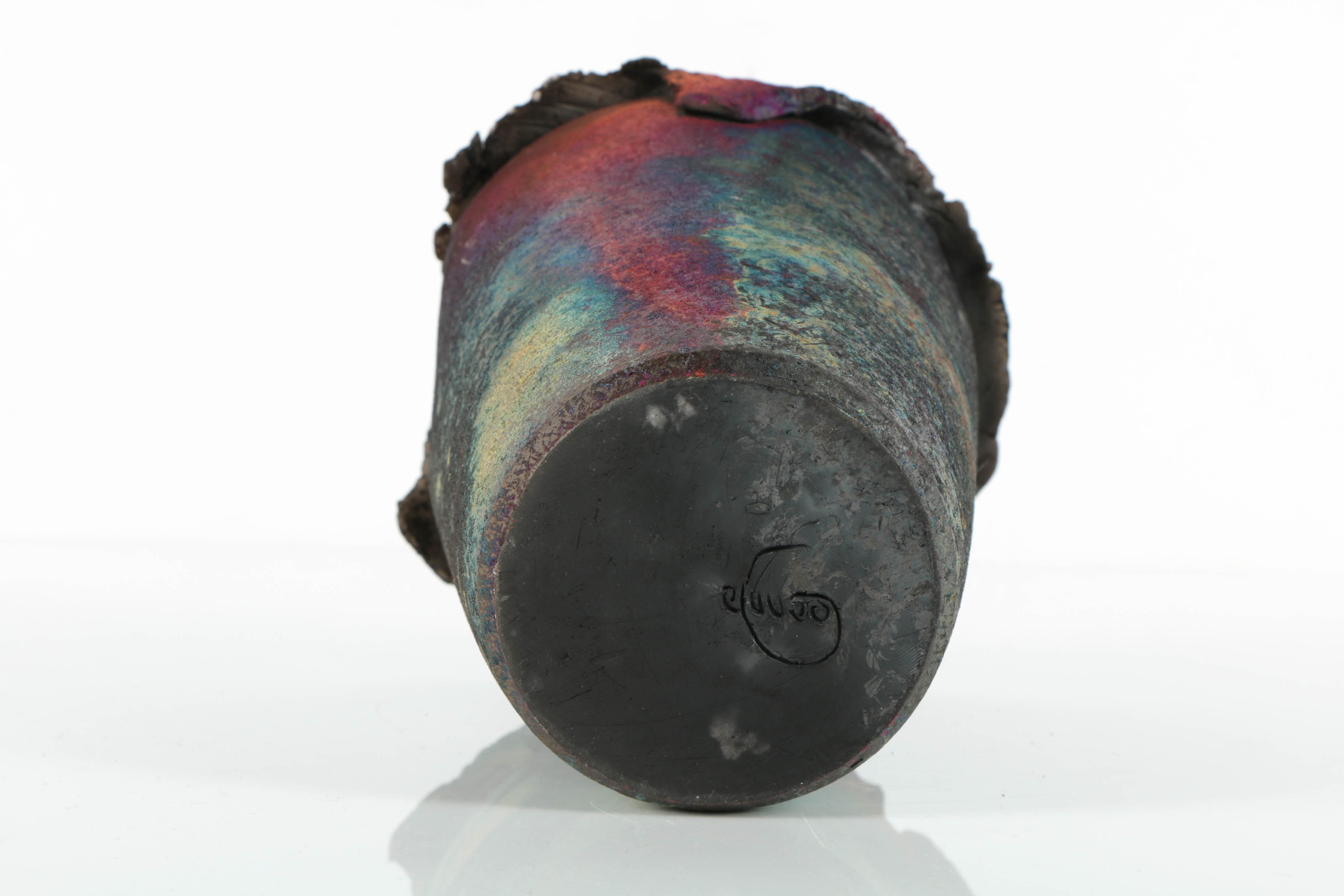 Hand Thrown Raku Fired Stoneware Vase with Texture