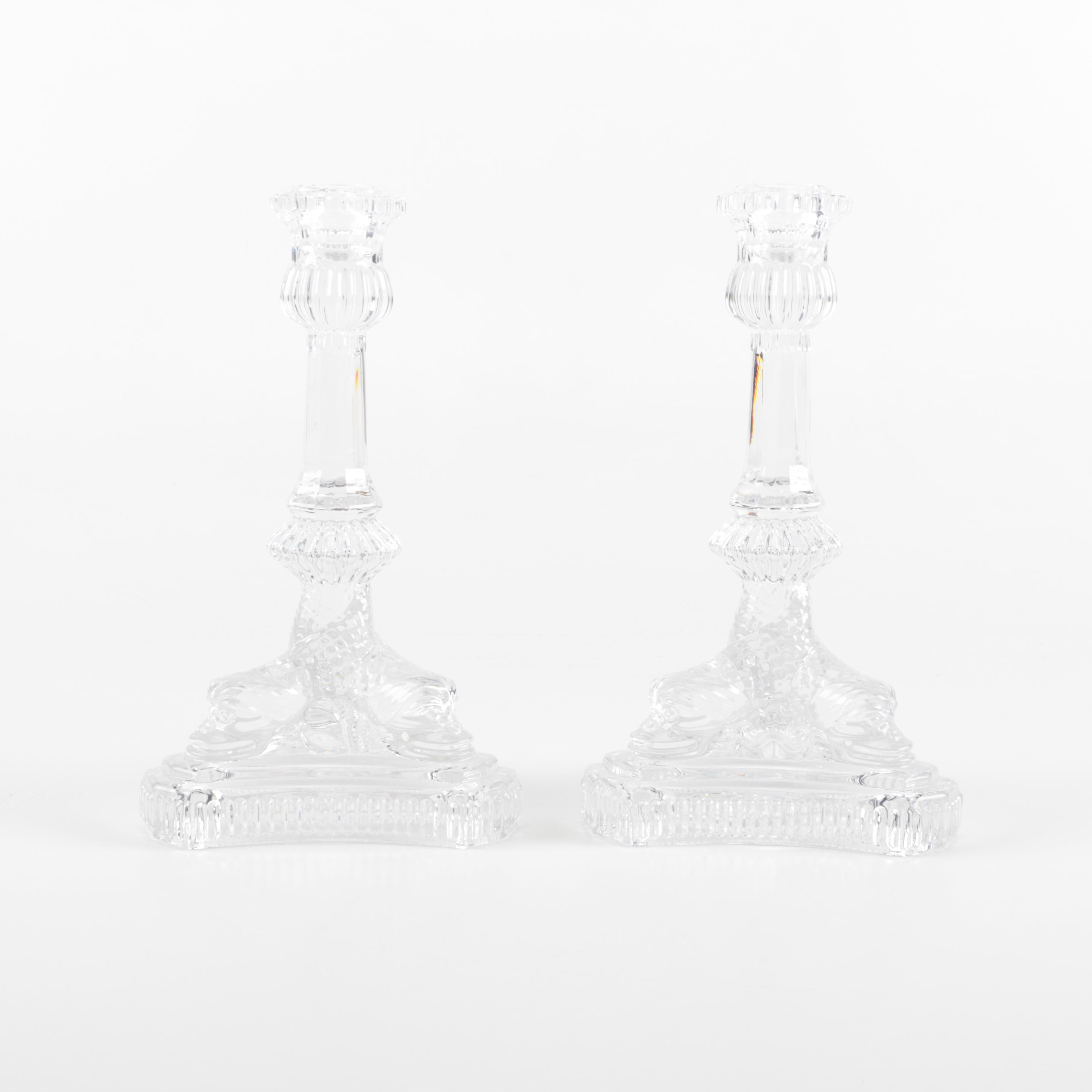 Tiffany & Co. "Dolphin" Crystal Candlesticks