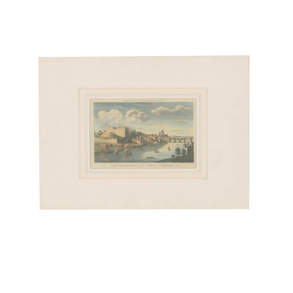 Hand Colored Etching on Paper "South Prospect of the City of Chester"