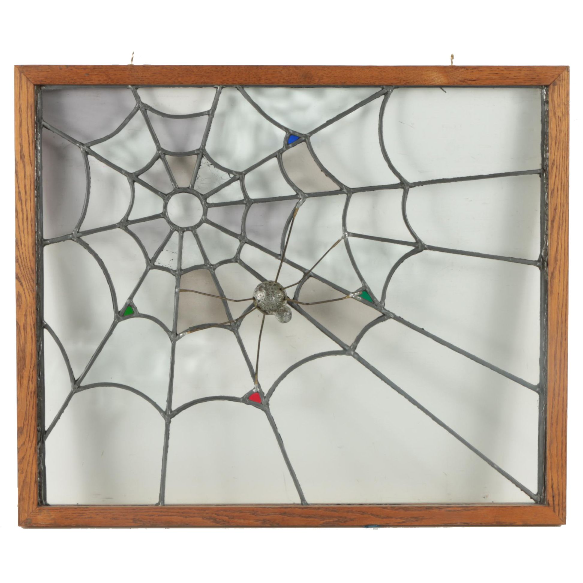 Leaded Glass Spiderweb Window with Attached Spider