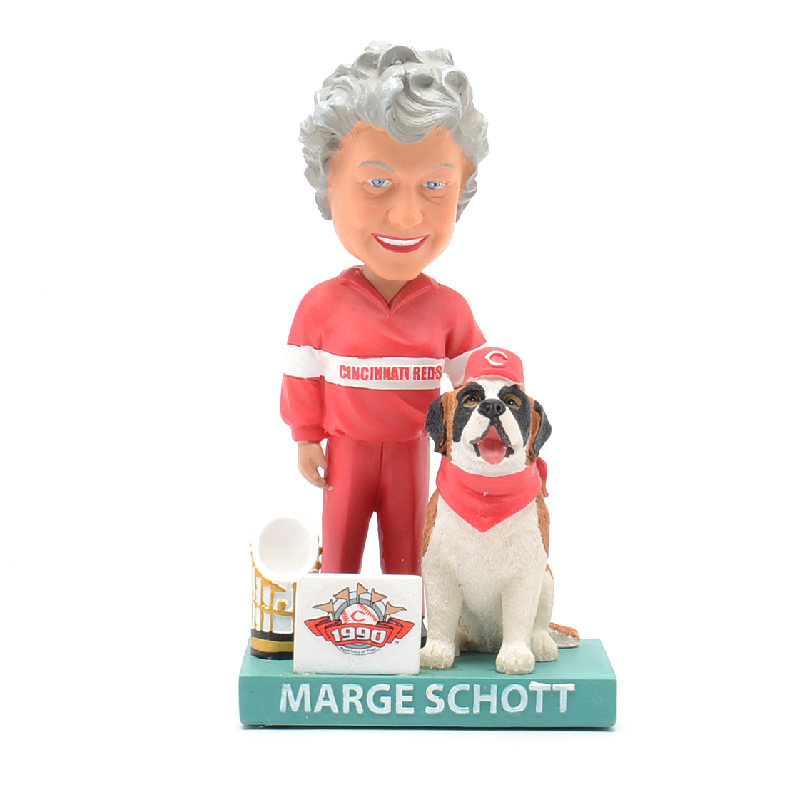 Marge Schott and Schottzie "1990 World Champions" Bobble Head Doll
