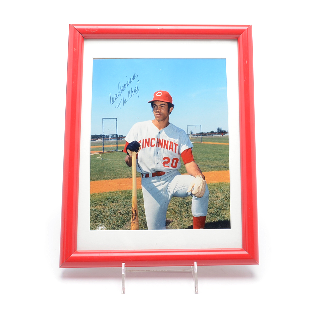 Cesar Geronimo Signed Reds Framed Photo  COA