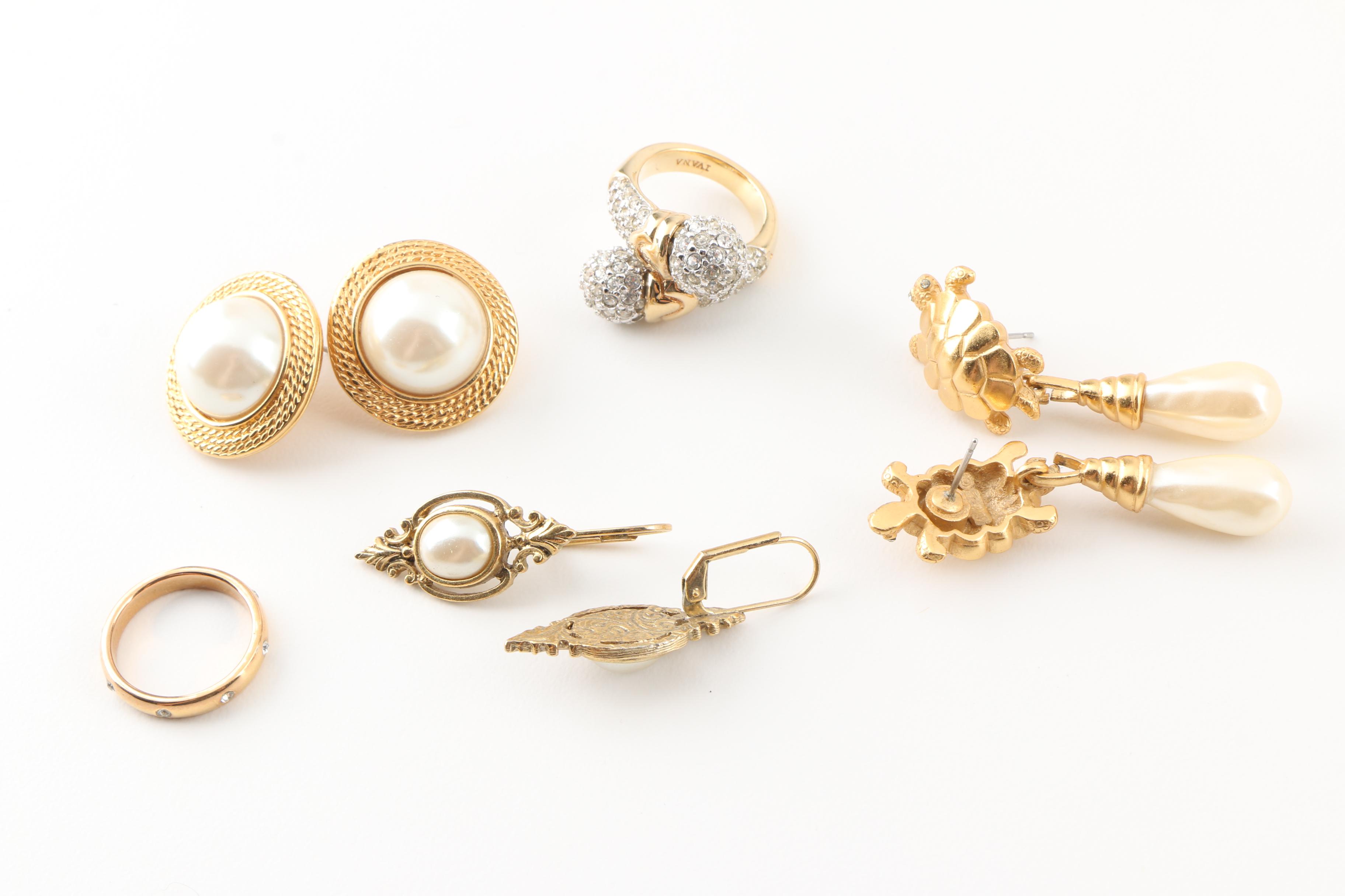 Assortment of Gold Tone Costume Jewelry Including Joan Rivers