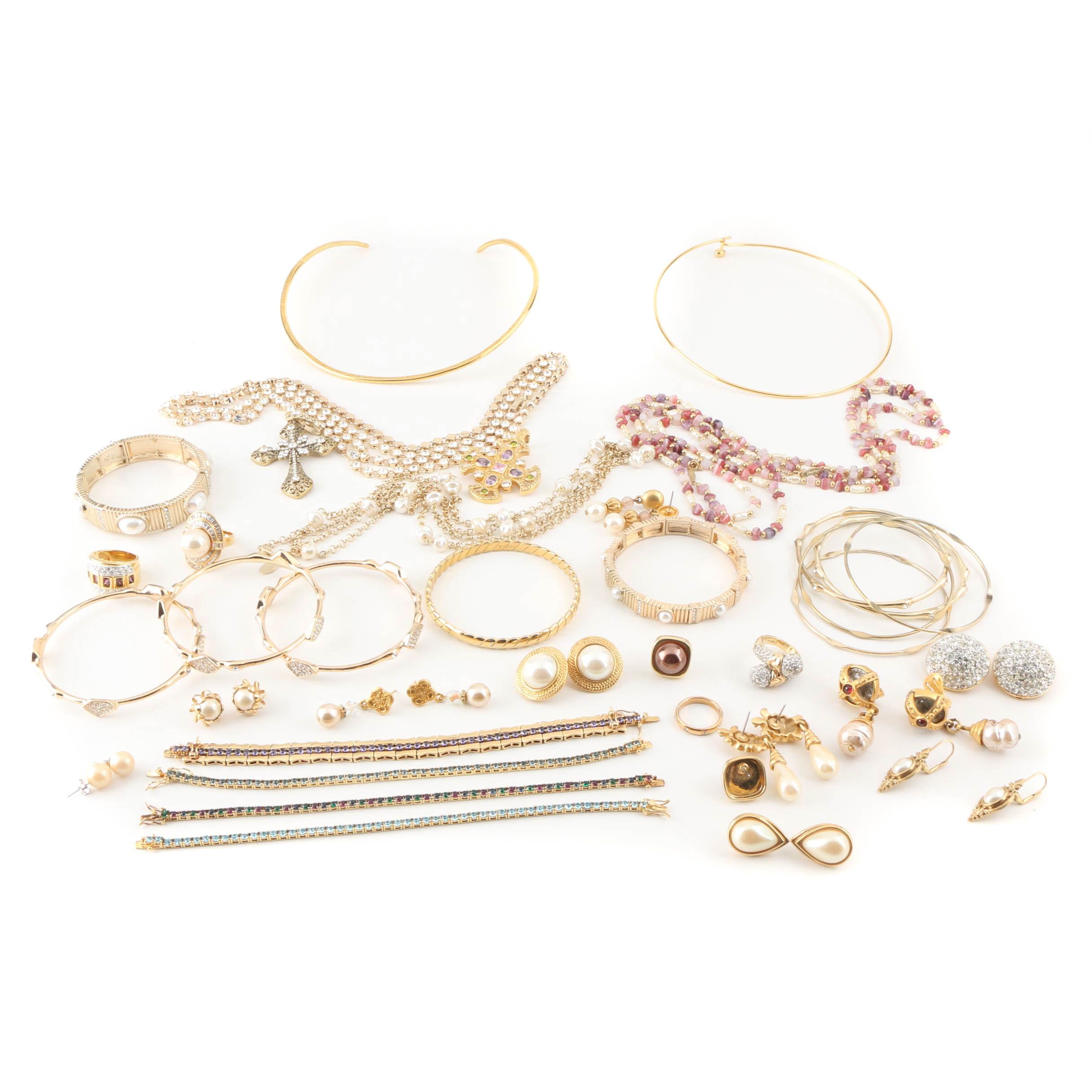 Assortment of Gold Tone Costume Jewelry Including Joan Rivers