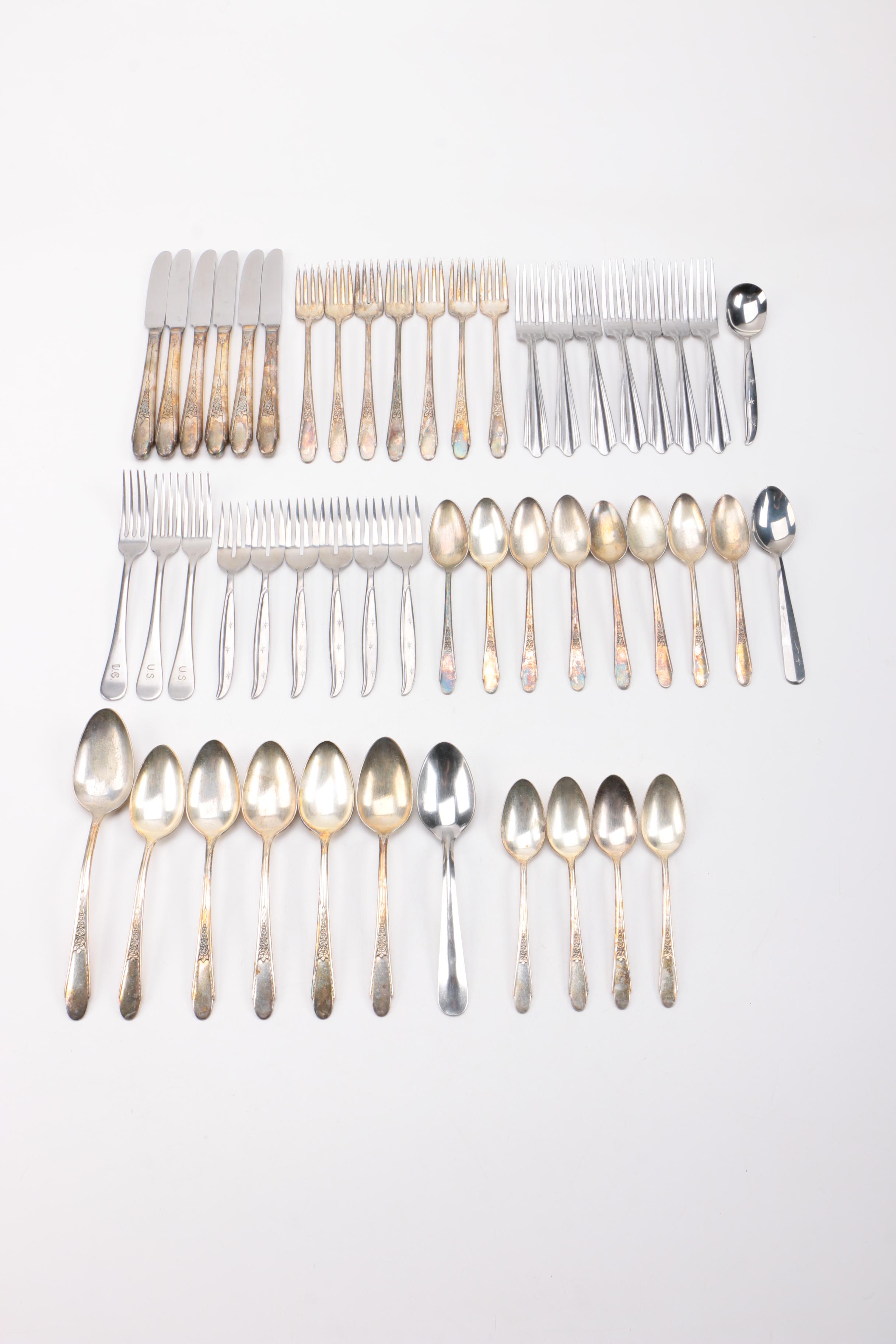 Wm. Rogers & Son Silver Plate "Gardenia" and Assorted Stainless Flatware