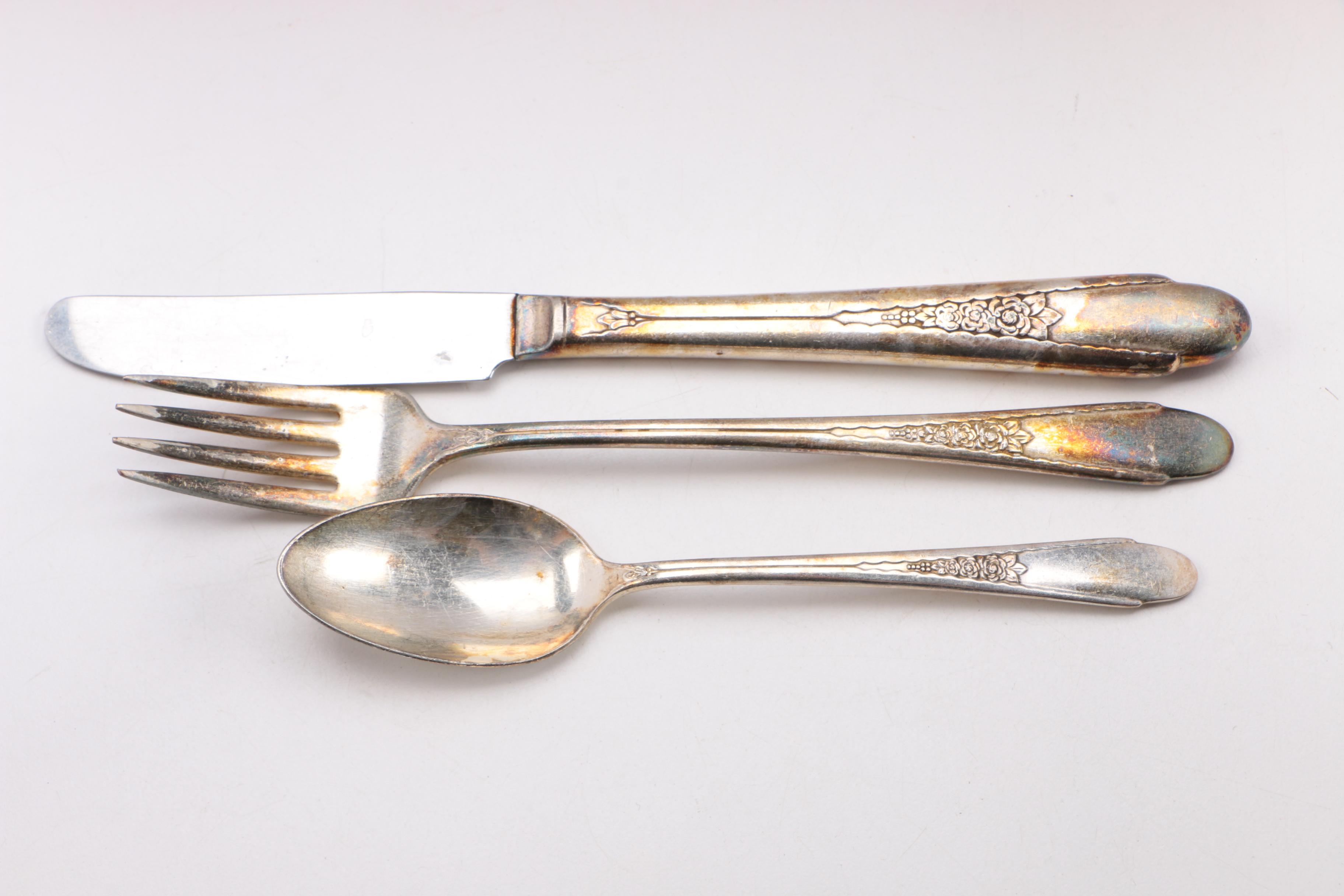Wm. Rogers & Son Silver Plate "Gardenia" and Assorted Stainless Flatware