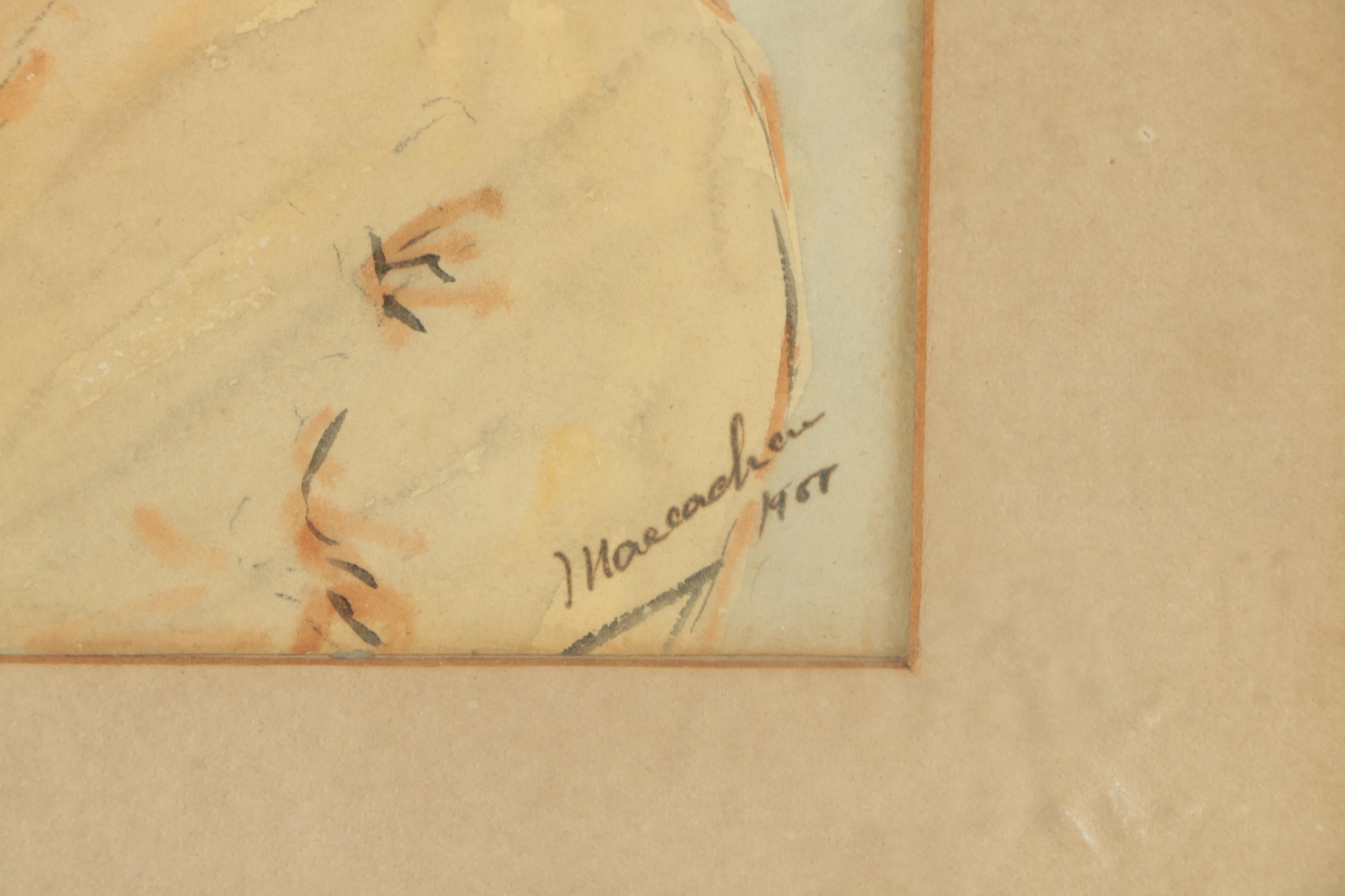 Watercolor and Gouache Painting on Paper of Fisherman