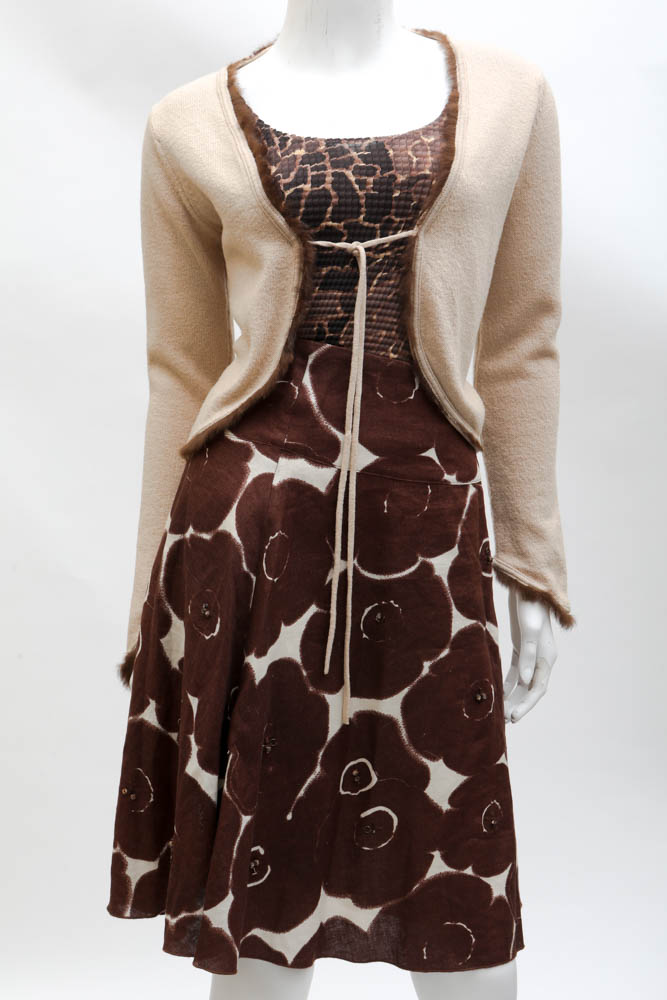 "Pam McMahon" Skirt, "Nicola" Shell and Vintage Cardigan