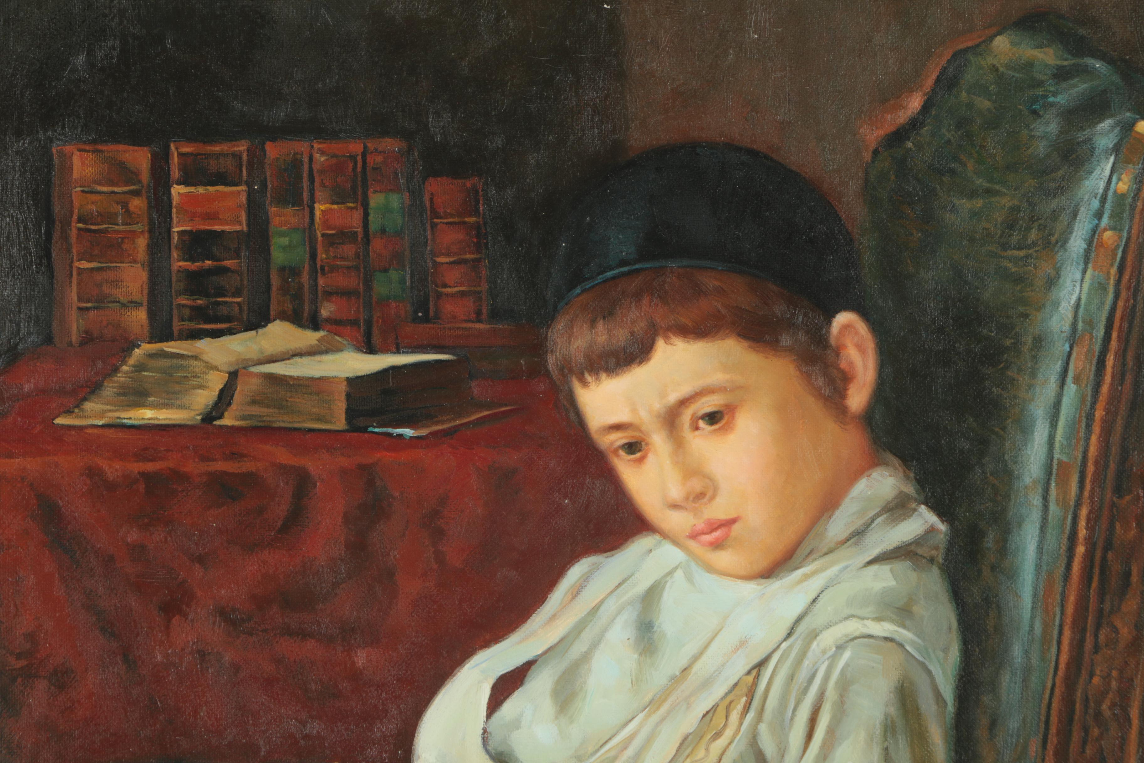 Oil Painting on Canvas of Yeshiva Student Reading from a Siddur