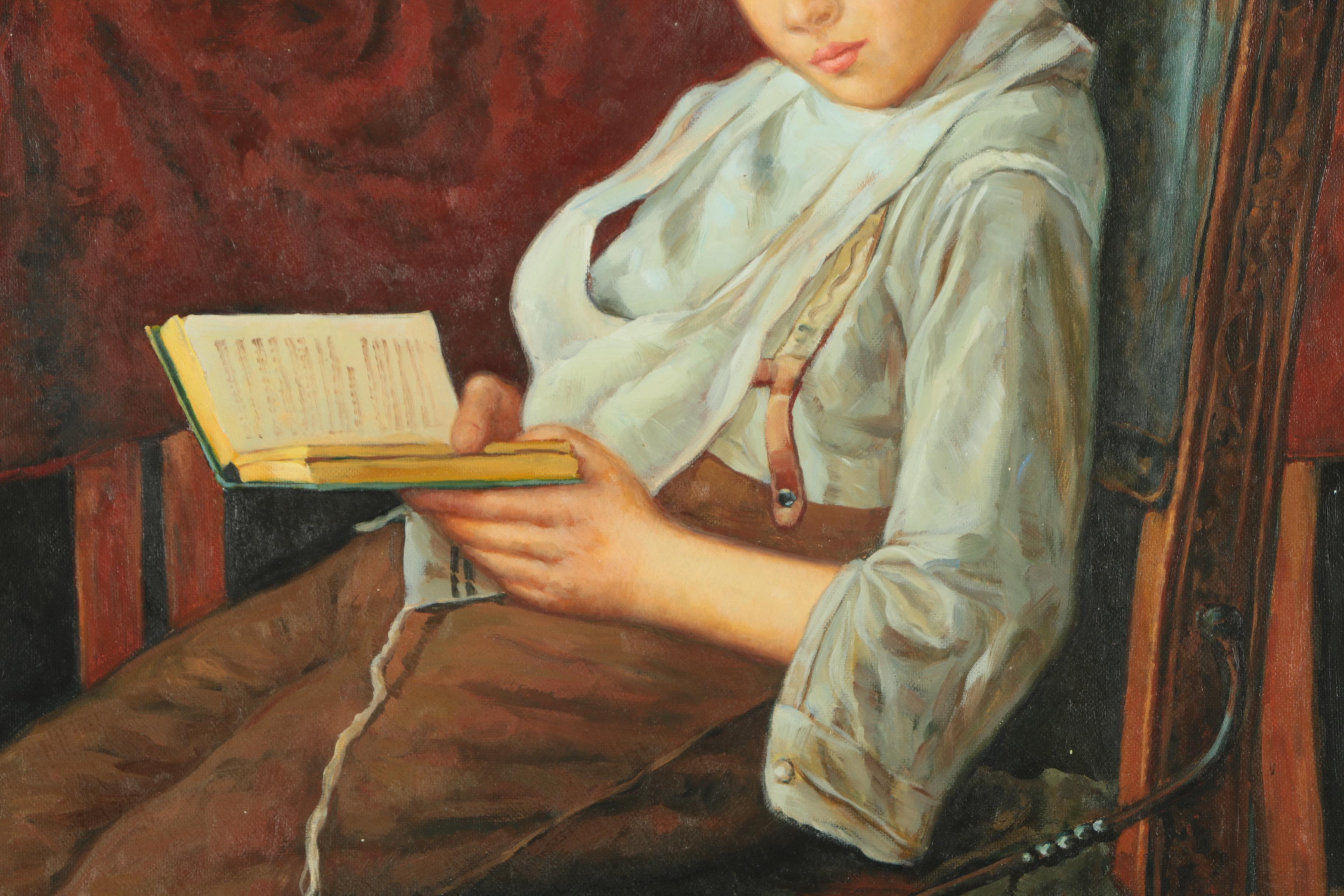 Oil Painting on Canvas of Yeshiva Student Reading from a Siddur