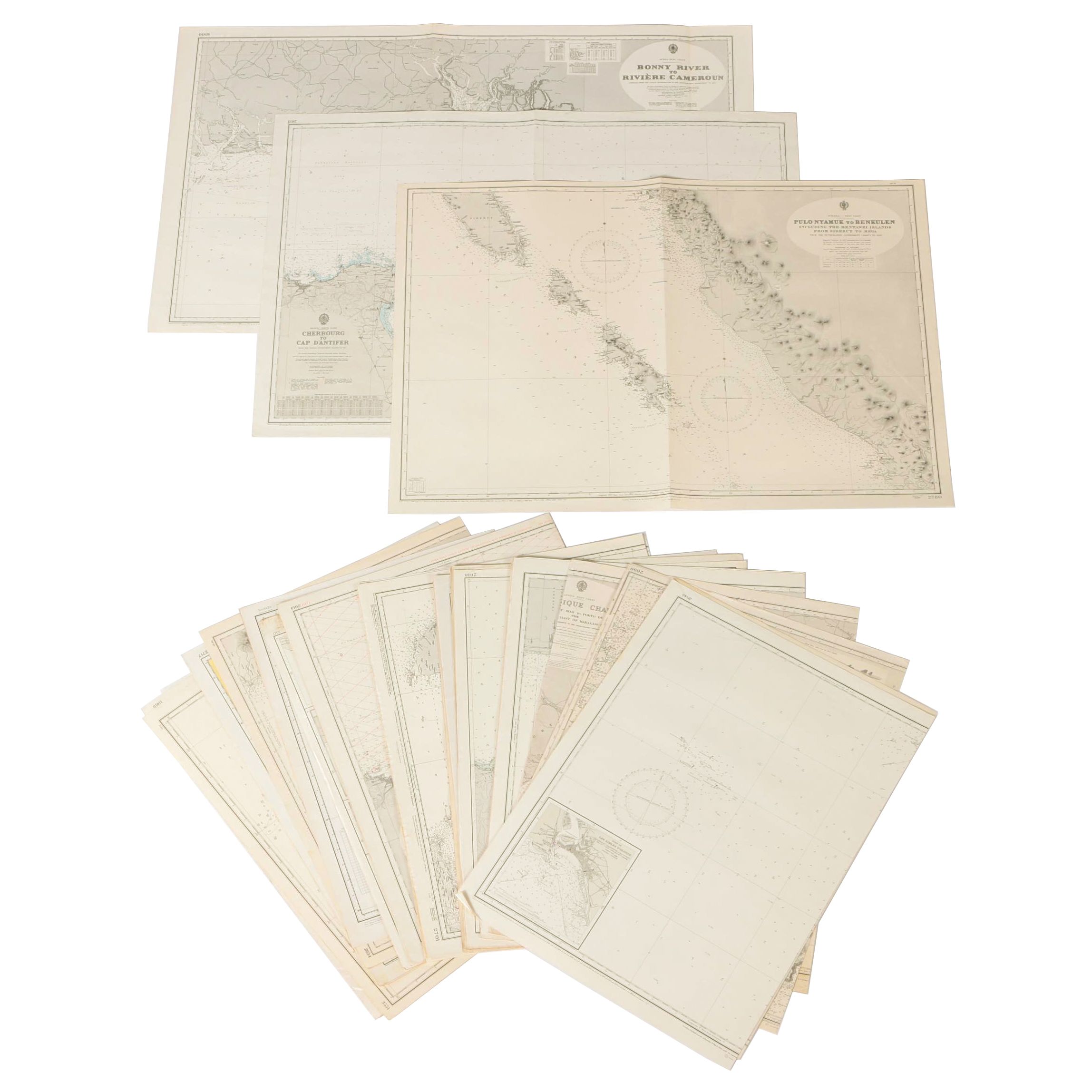 Hydrographic Maps Including France, Africa, and Asia