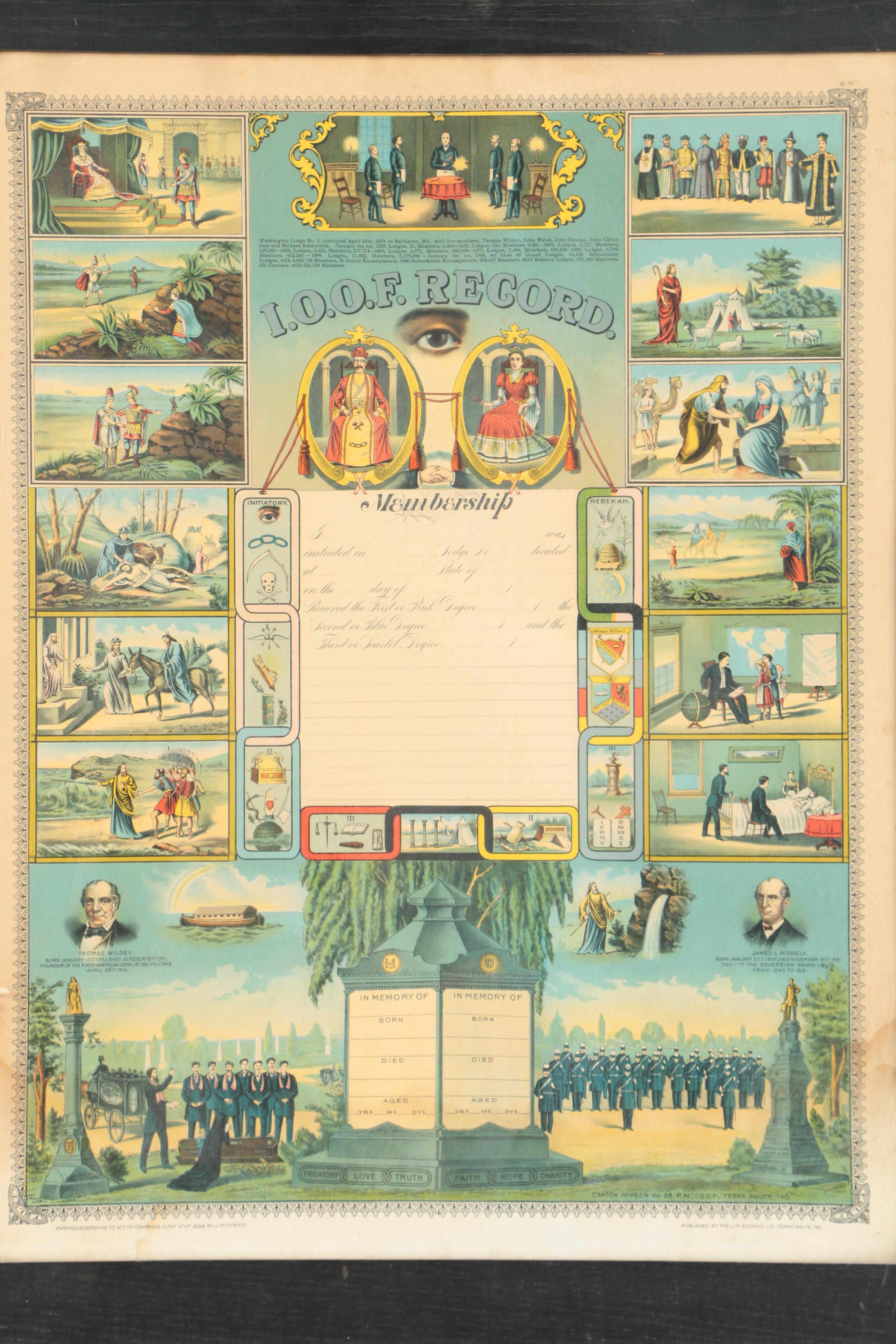 I.O.O.F. Cemetery Records Color Lithograph Poster on Paper