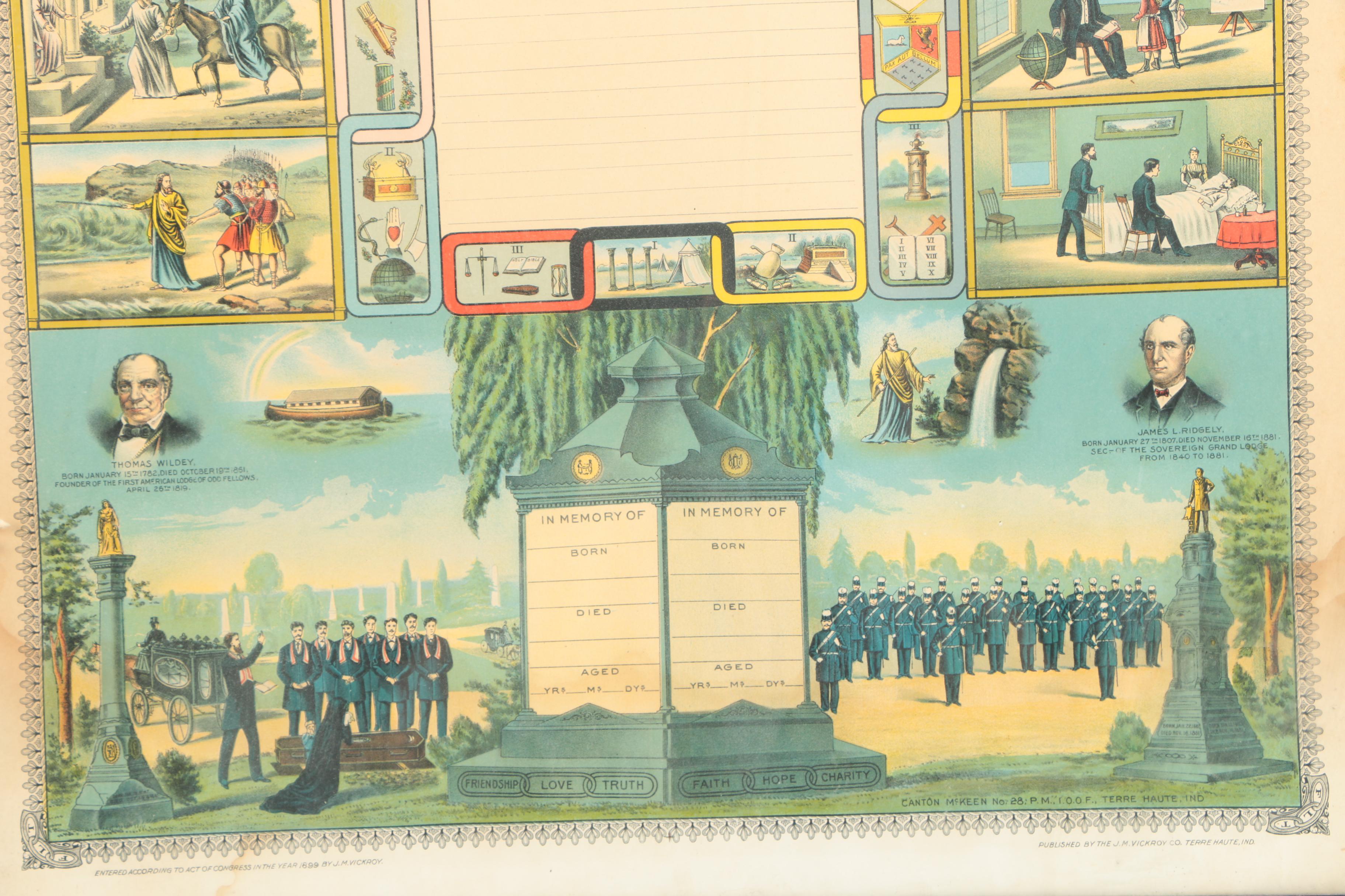 I.O.O.F. Cemetery Records Color Lithograph Poster on Paper