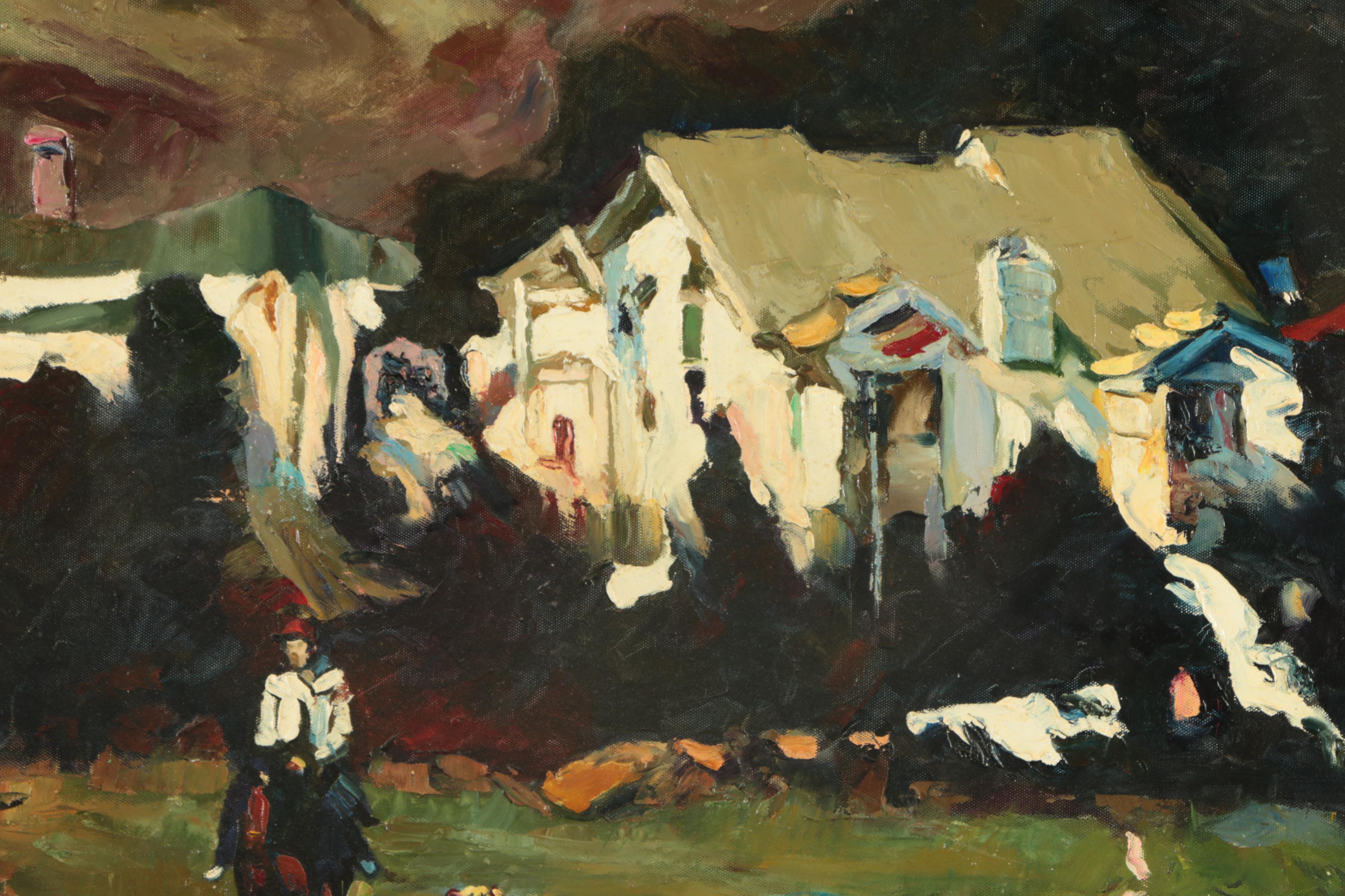 Oil Painting on Canvas "Rider Leaving Town"