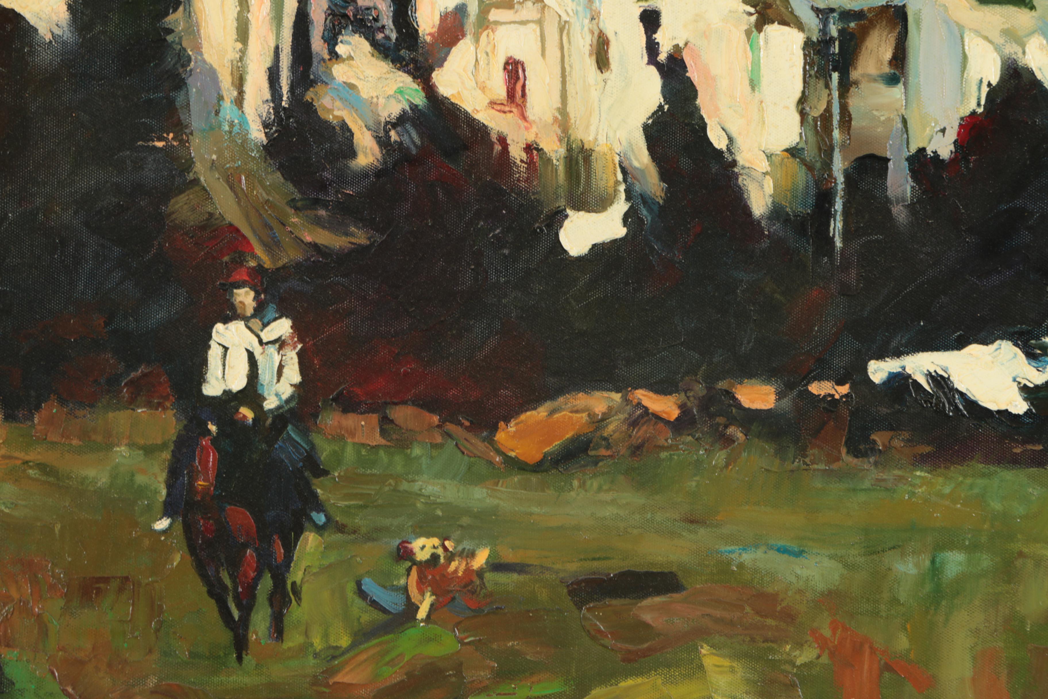 Oil Painting on Canvas "Rider Leaving Town"