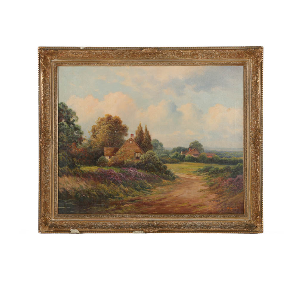 Augustus Spencer Oil Painting on Canvas "Country Cottage"