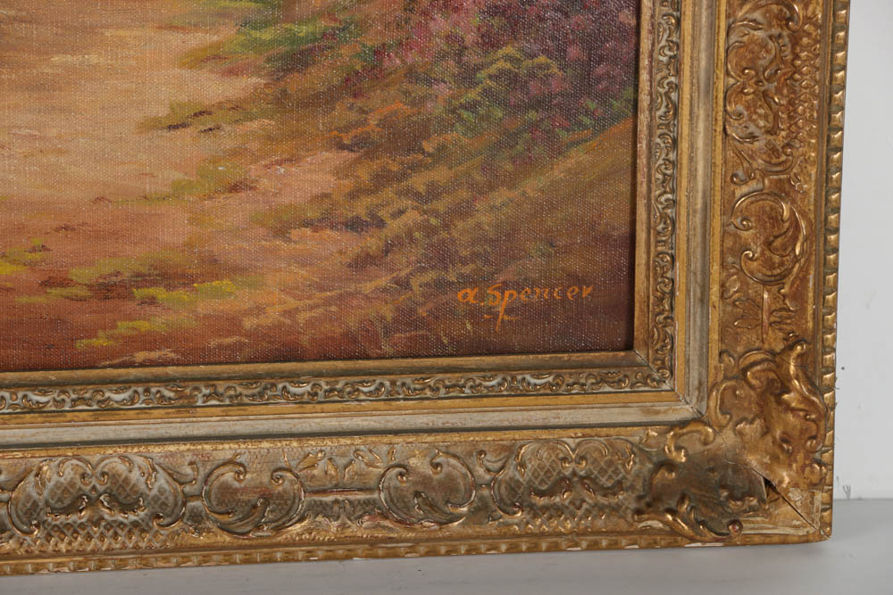 Augustus Spencer Oil Painting on Canvas "Country Cottage"