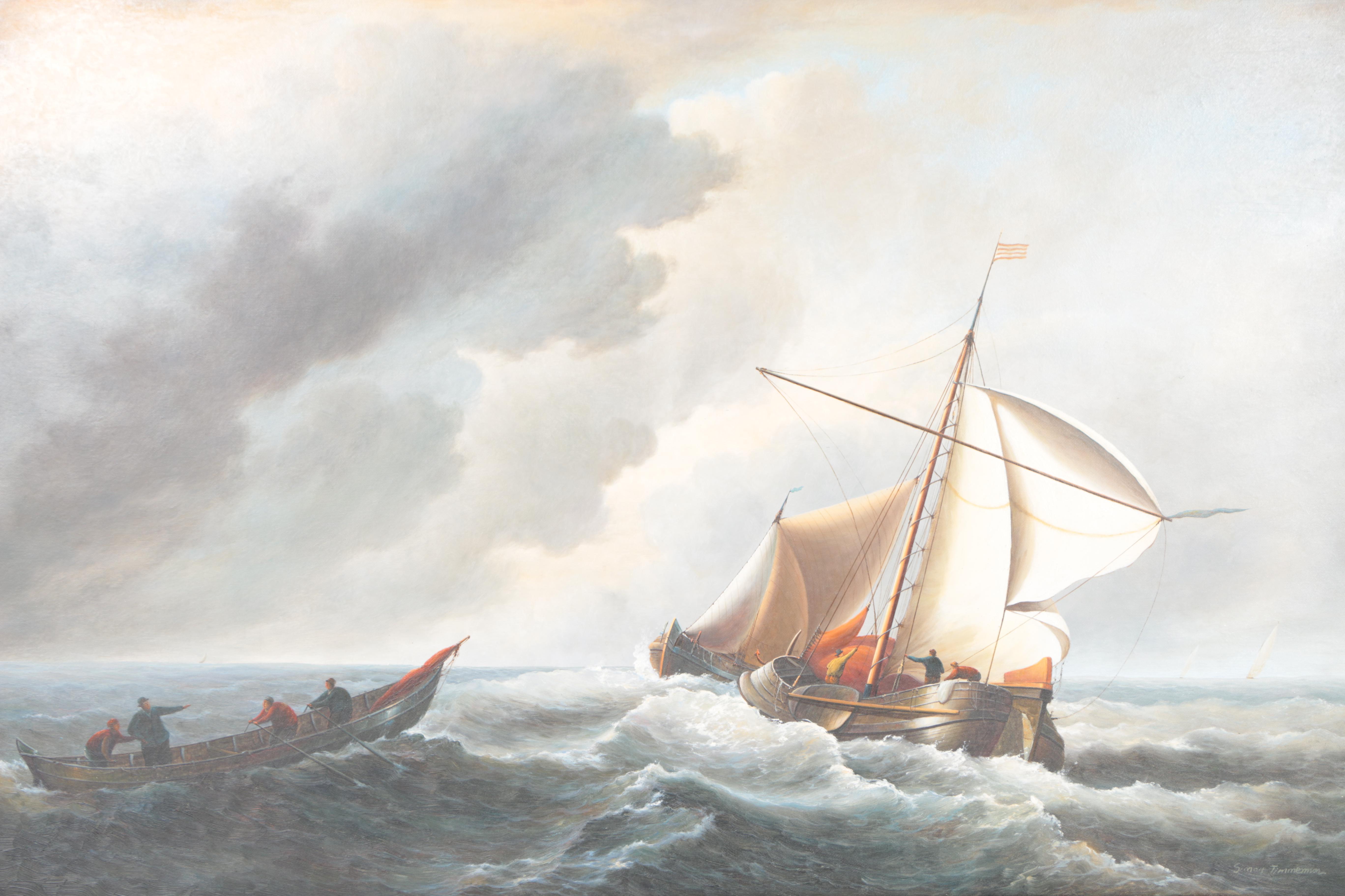 Simon Timmerman Oil Painting "Dutch Vessel in a Strong Breeze"