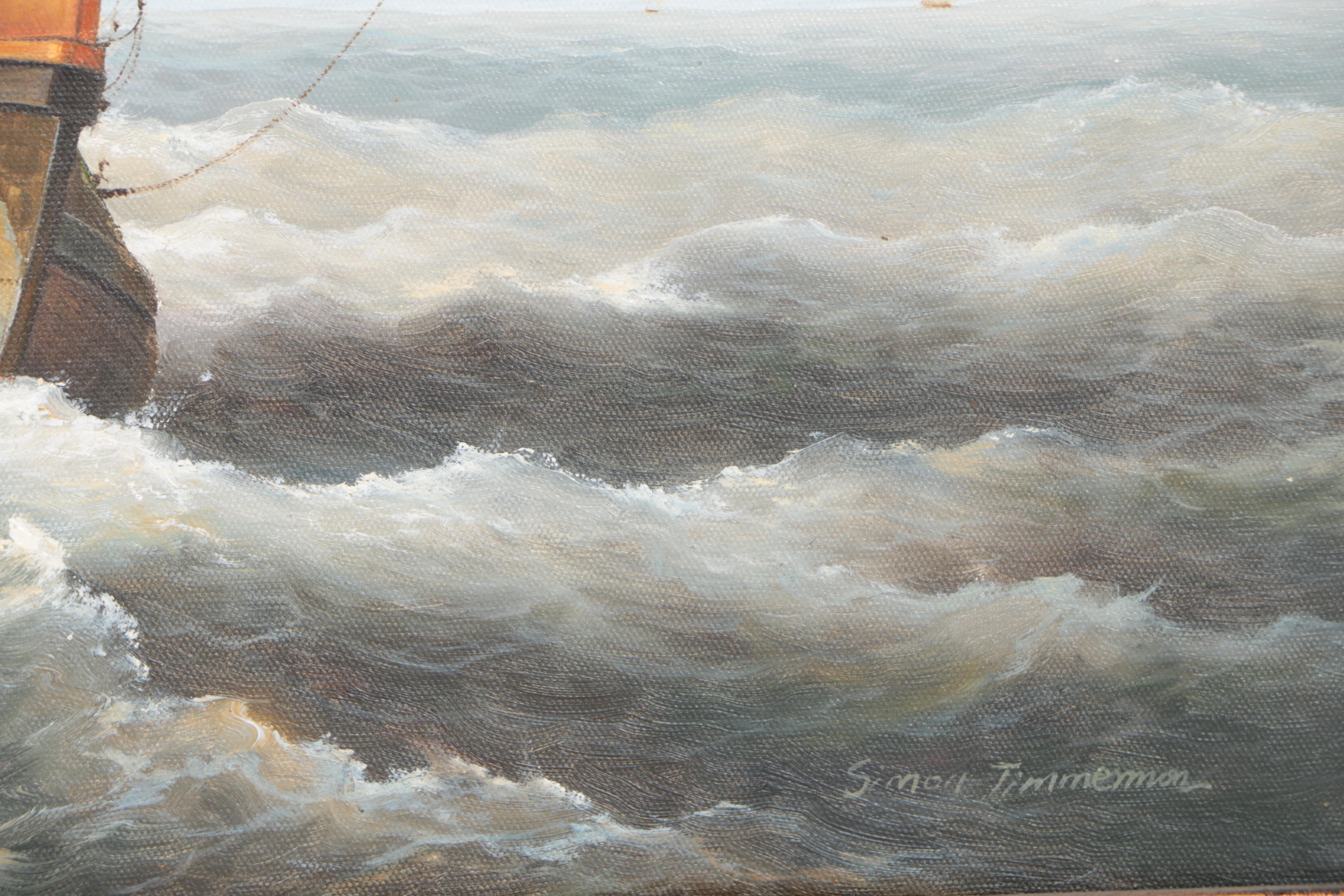 Simon Timmerman Oil Painting "Dutch Vessel in a Strong Breeze"