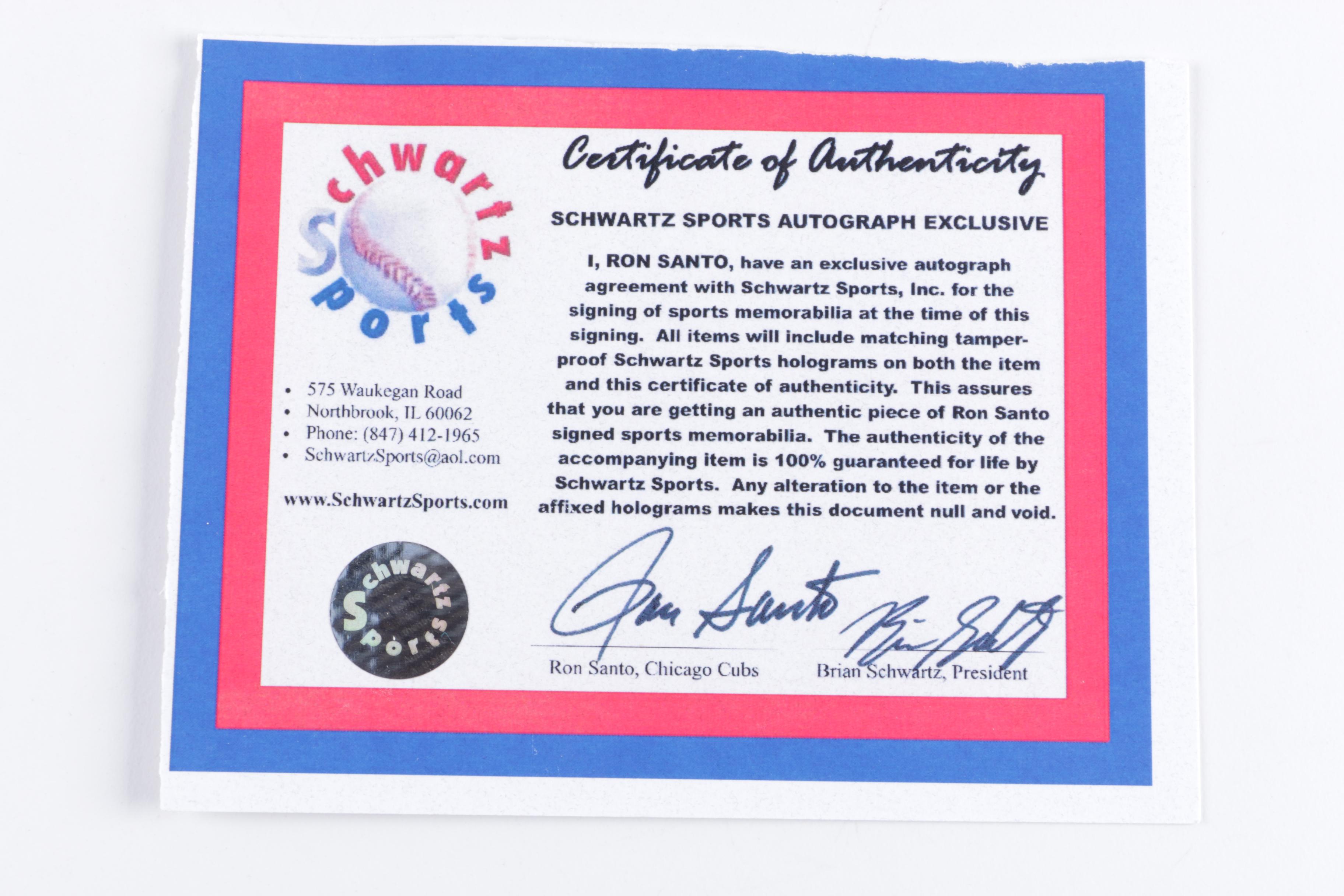 Ron Santo Autographed Baseball with Player Card Display