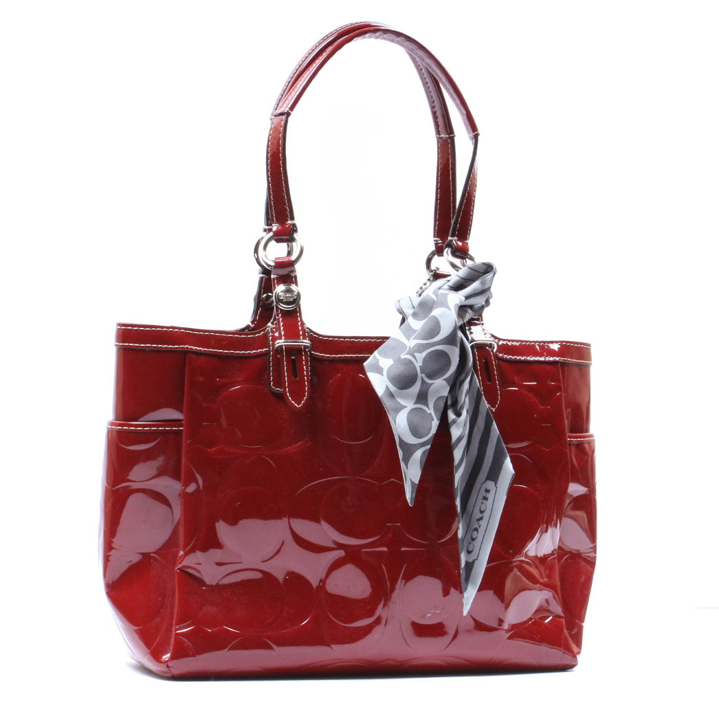 Coach Red Patent Leather Signature East/West Tote