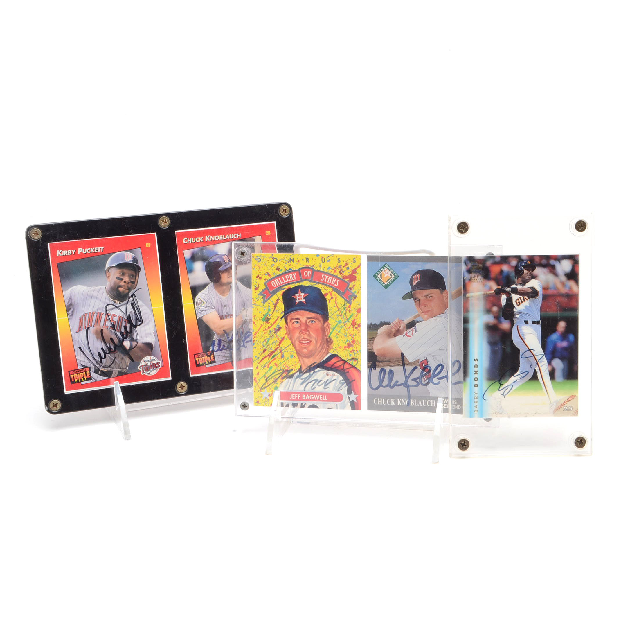 Five Hand-Signed Baseball Cards, Bonds, Bagwell, Puckett