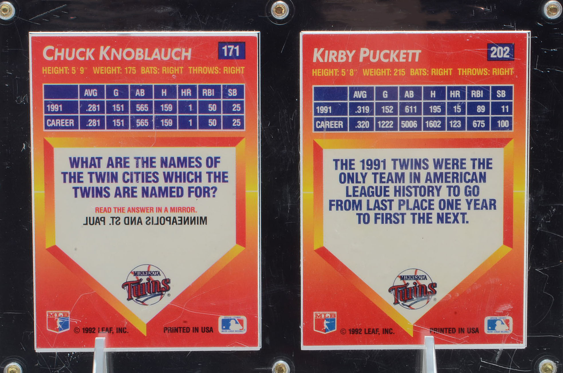 Five Hand-Signed Baseball Cards, Bonds, Bagwell, Puckett