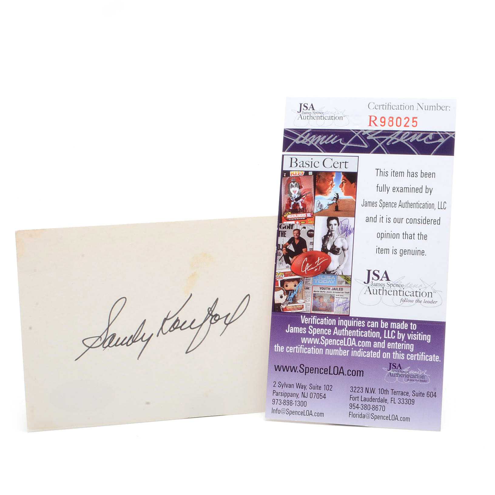 Sandy Koufax Cut Signature  COA