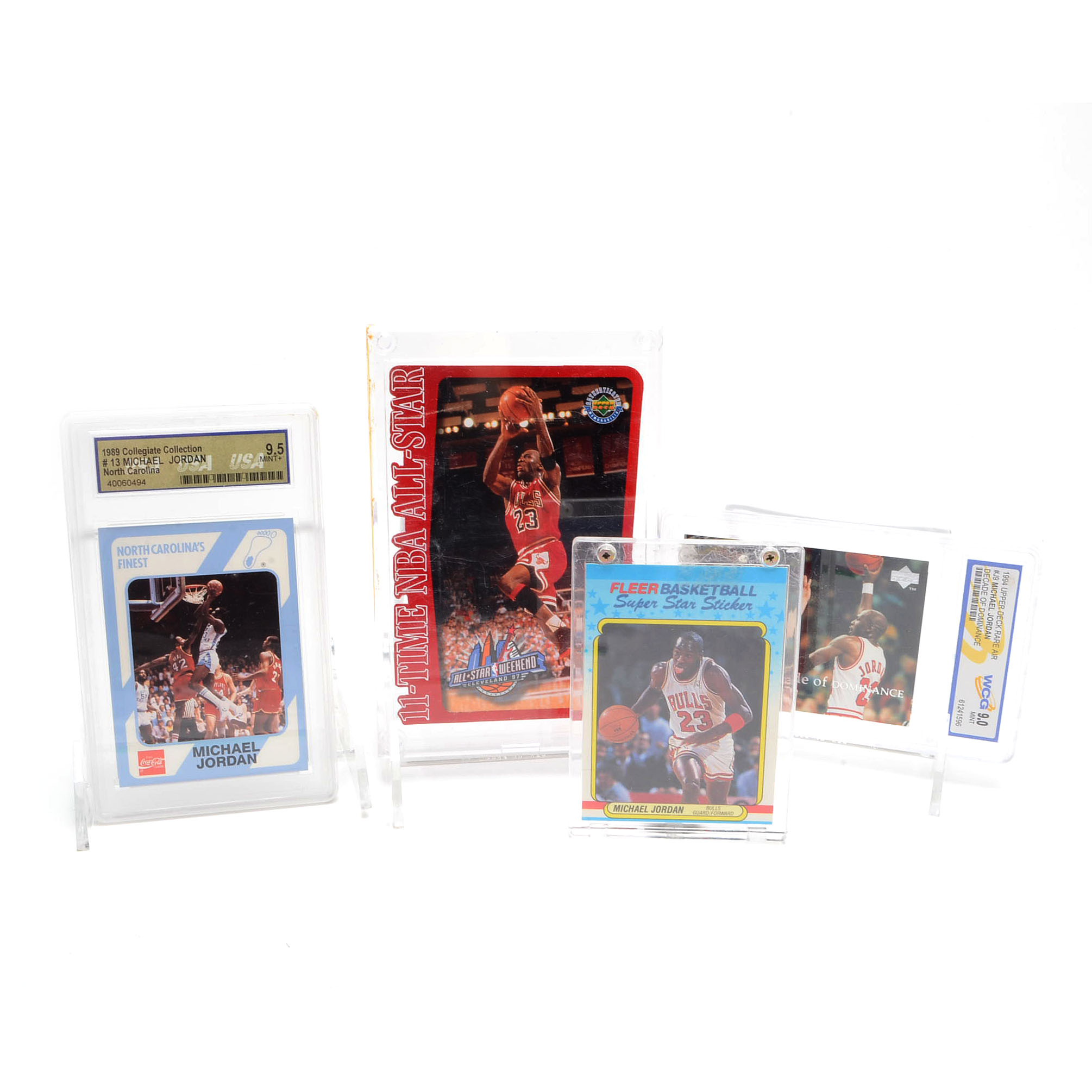 Four 1980s and 1990s Michael Jordan Basketball Cards, Two Graded
