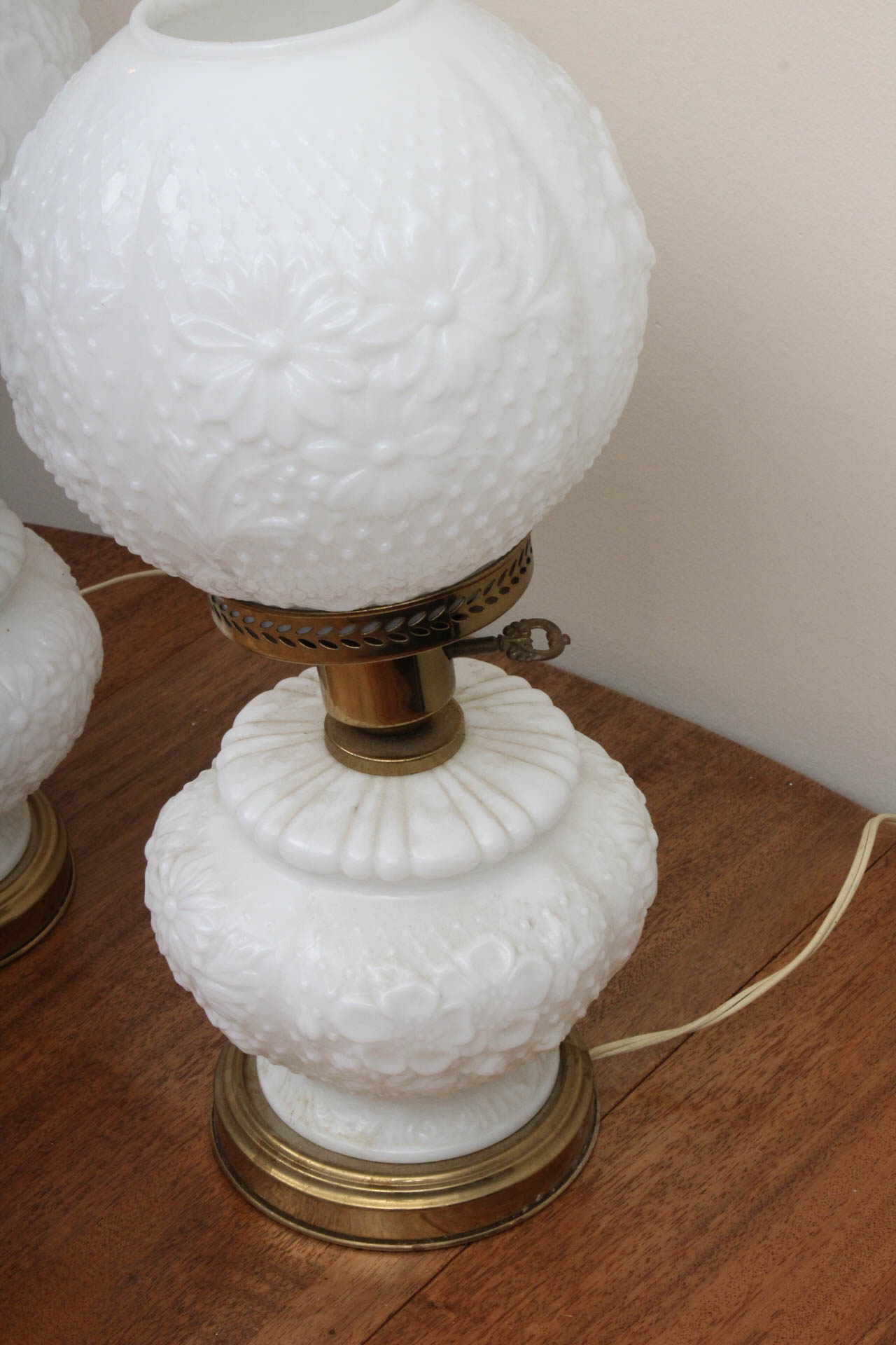 Vintage Milk Glass Table Lamp Pair