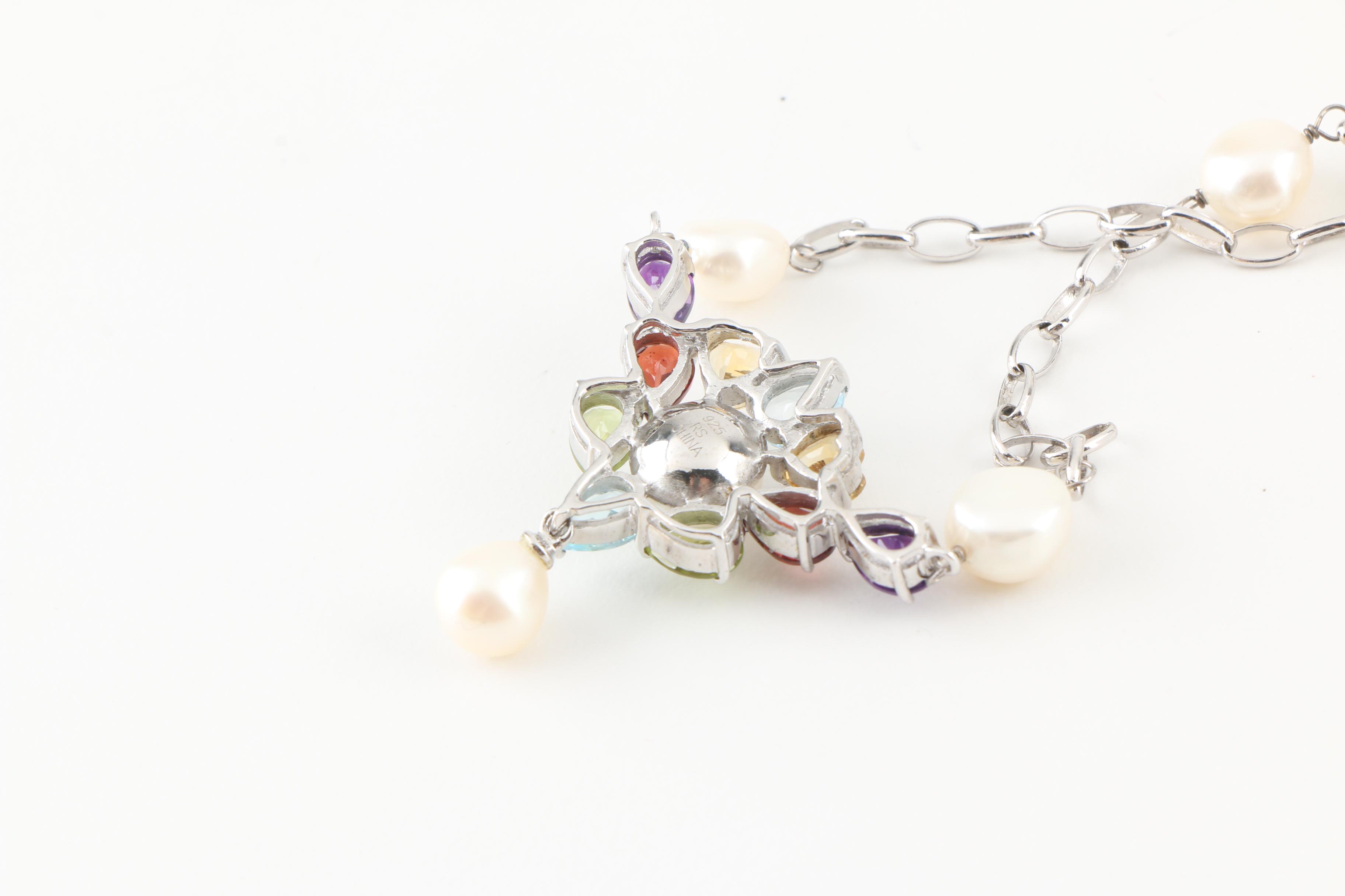 Pair of Sterling Silver Necklaces with Gemstone Accents