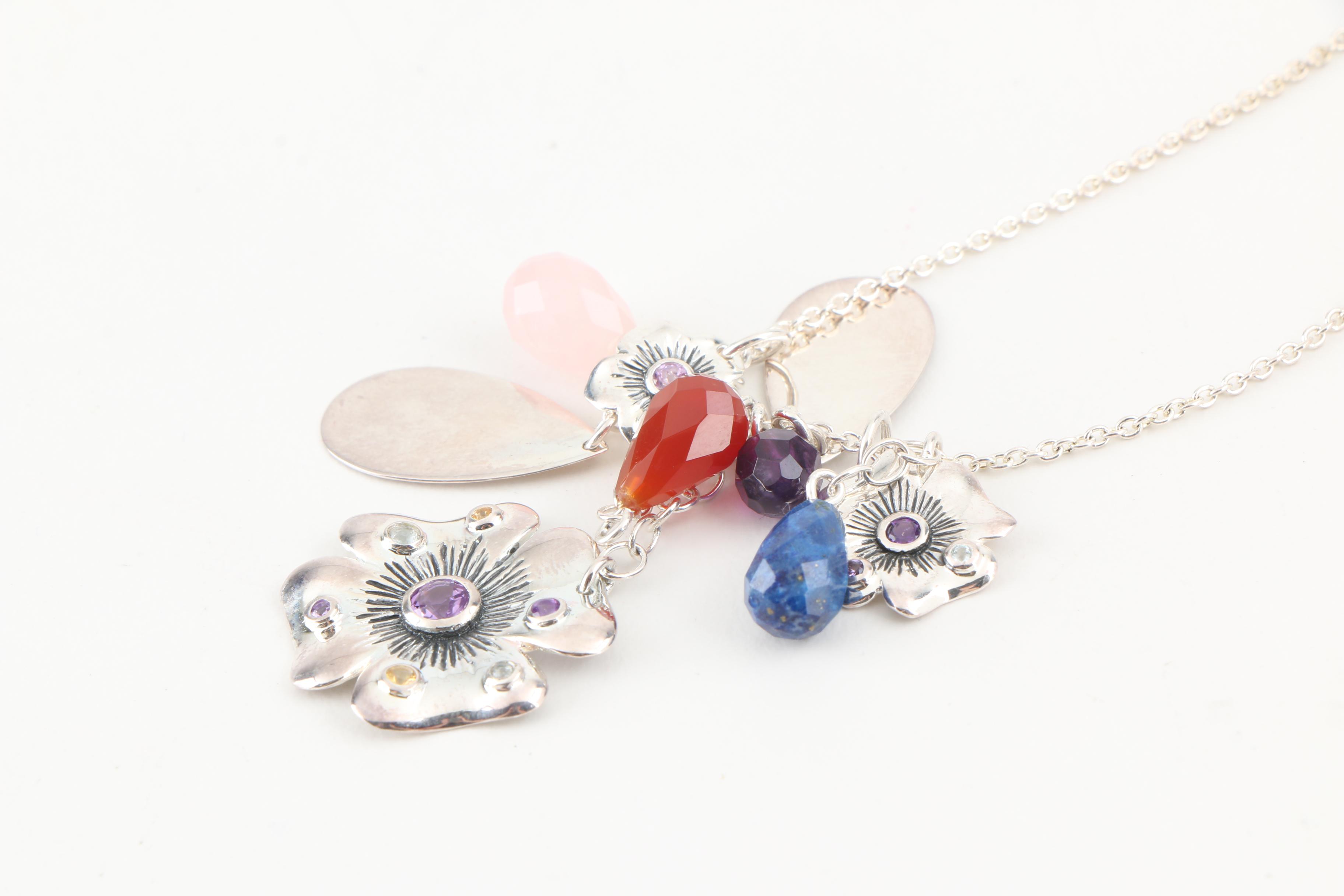 Pair of Sterling Silver Necklaces with Gemstone Accents