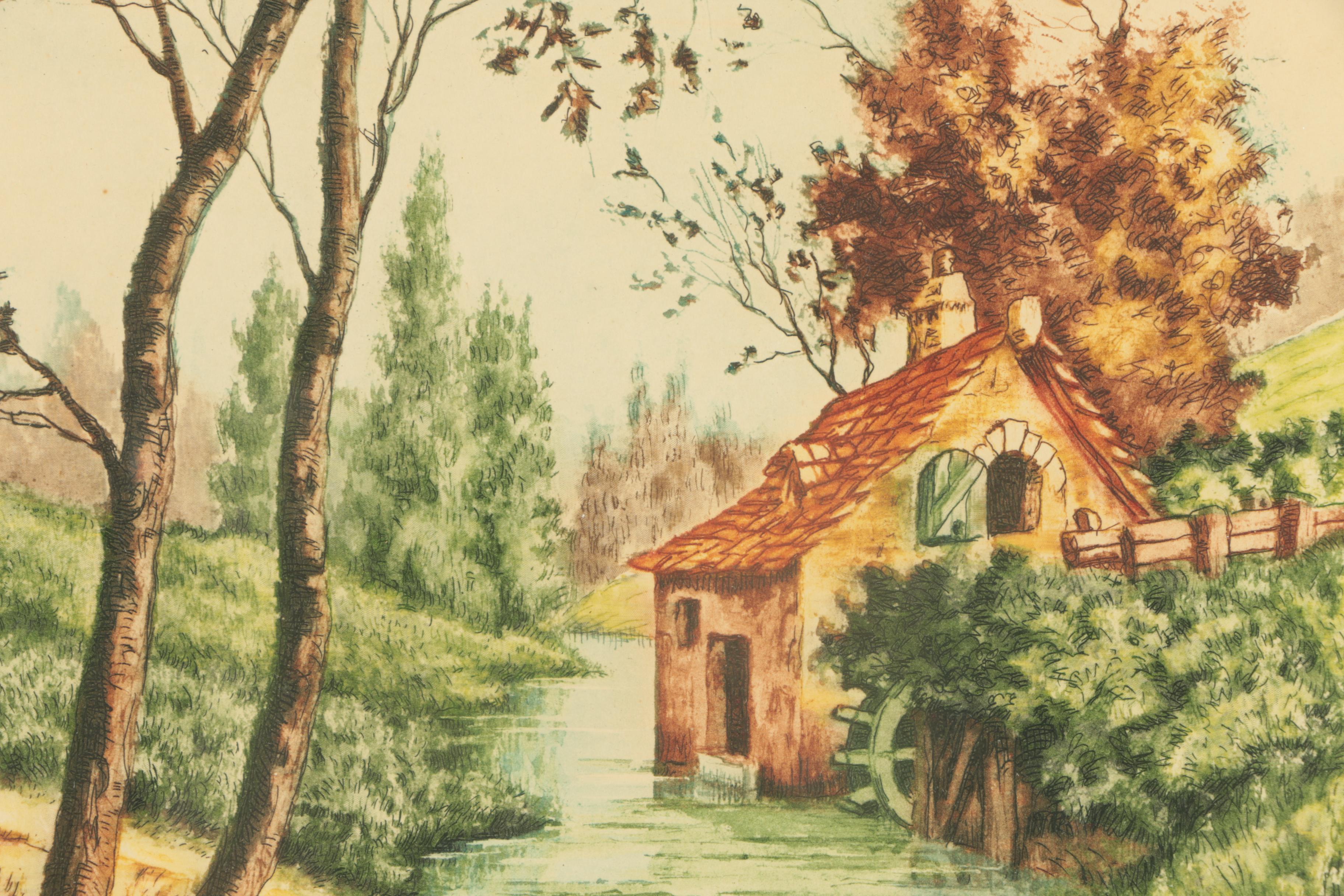 Paris Etching Society Hand Colored Etching "Tranquillite"