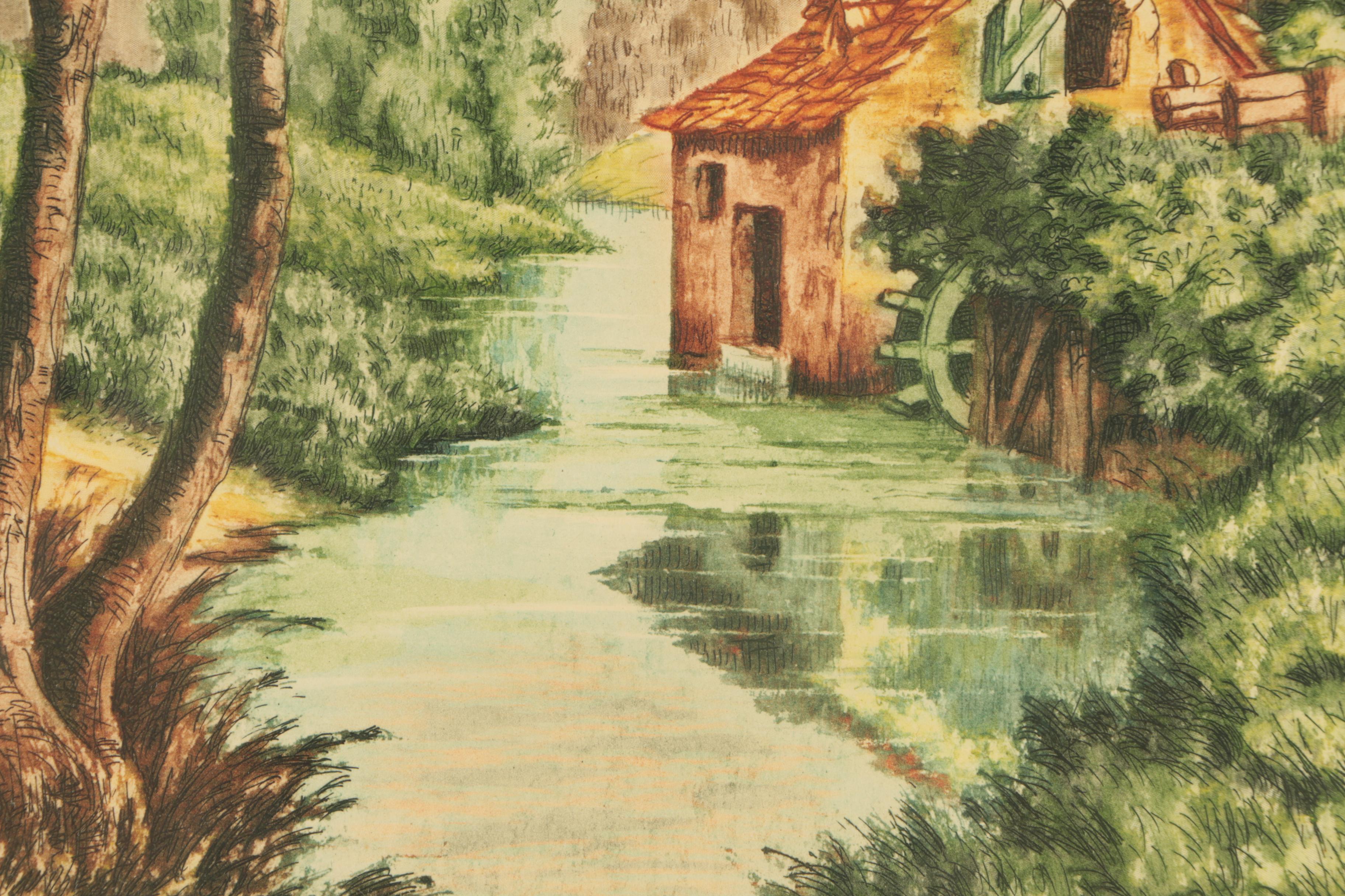 Paris Etching Society Hand Colored Etching "Tranquillite"