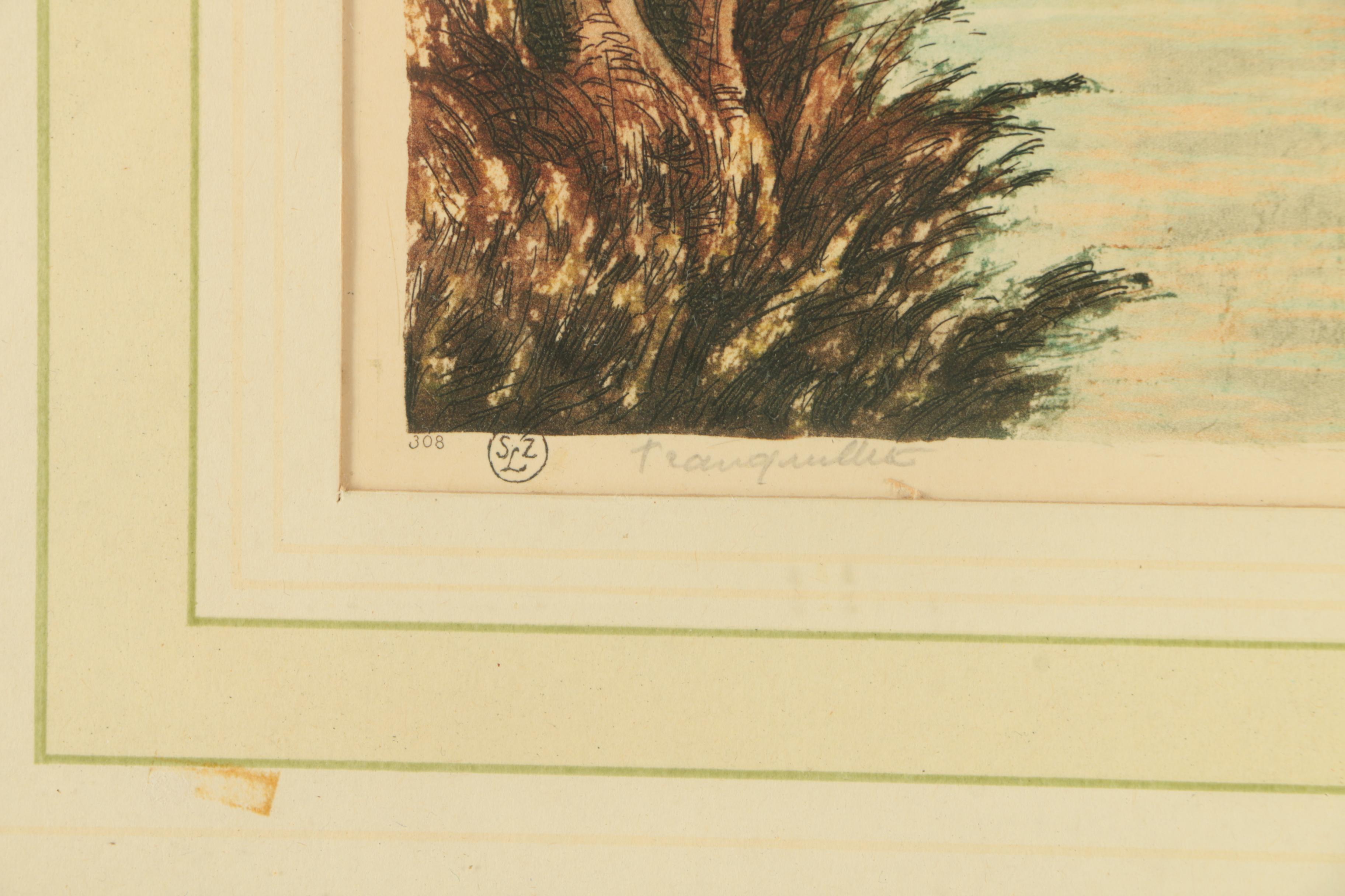 Paris Etching Society Hand Colored Etching "Tranquillite"