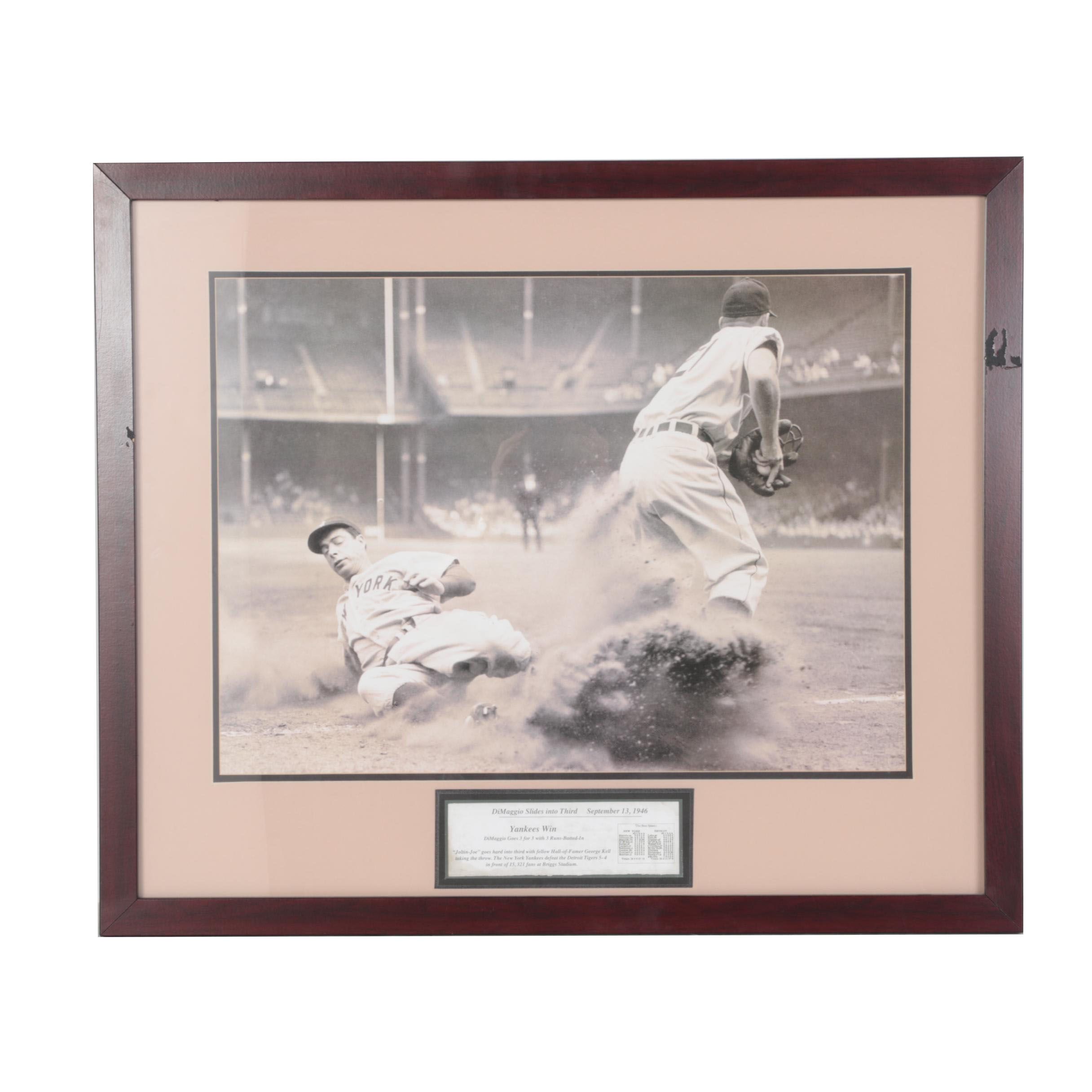 Reproduction Print of "DiMaggio Slides Into Third" Photograph