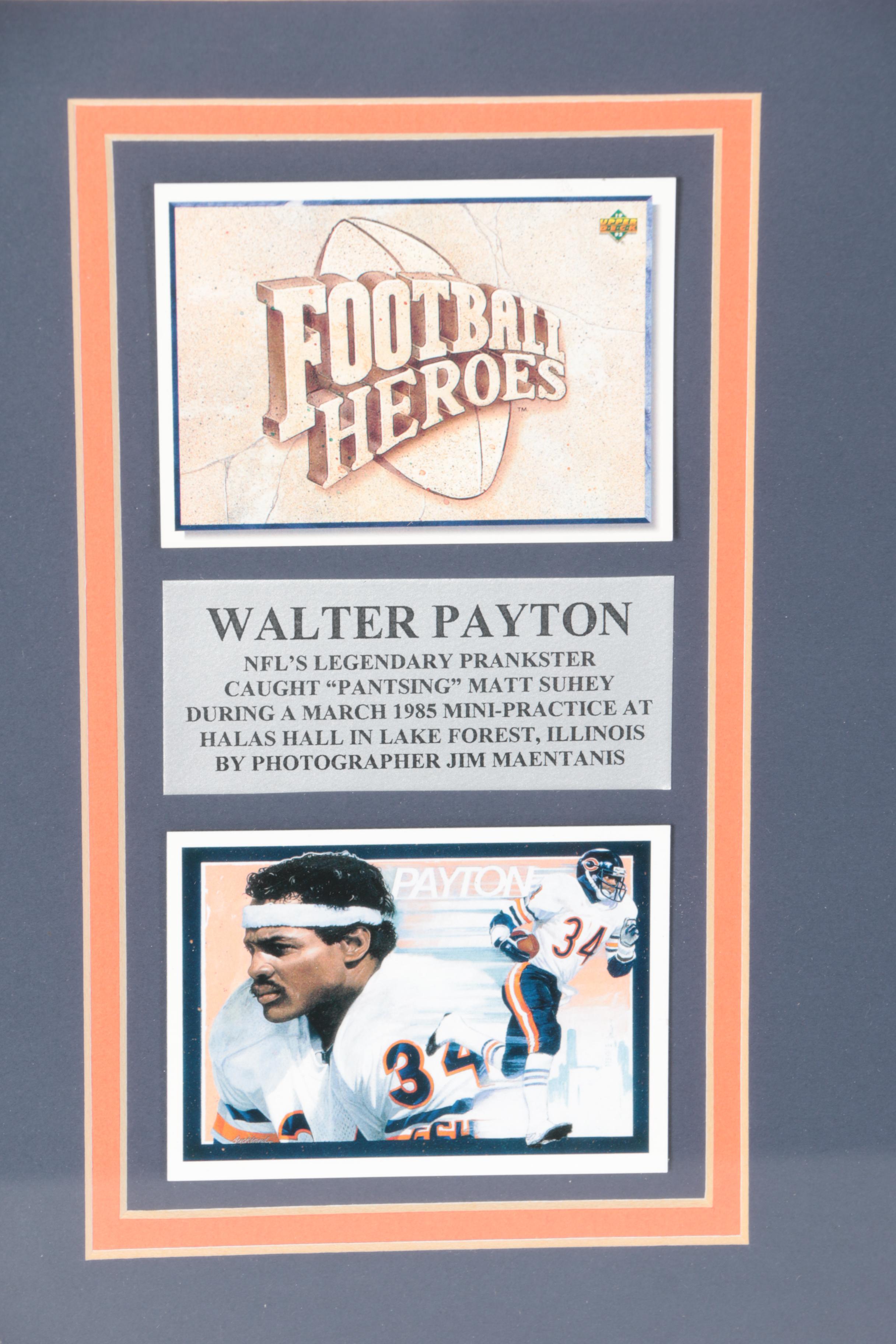Walter Payton Football Card Display With Photographer-Signed "Pantsing" Photo