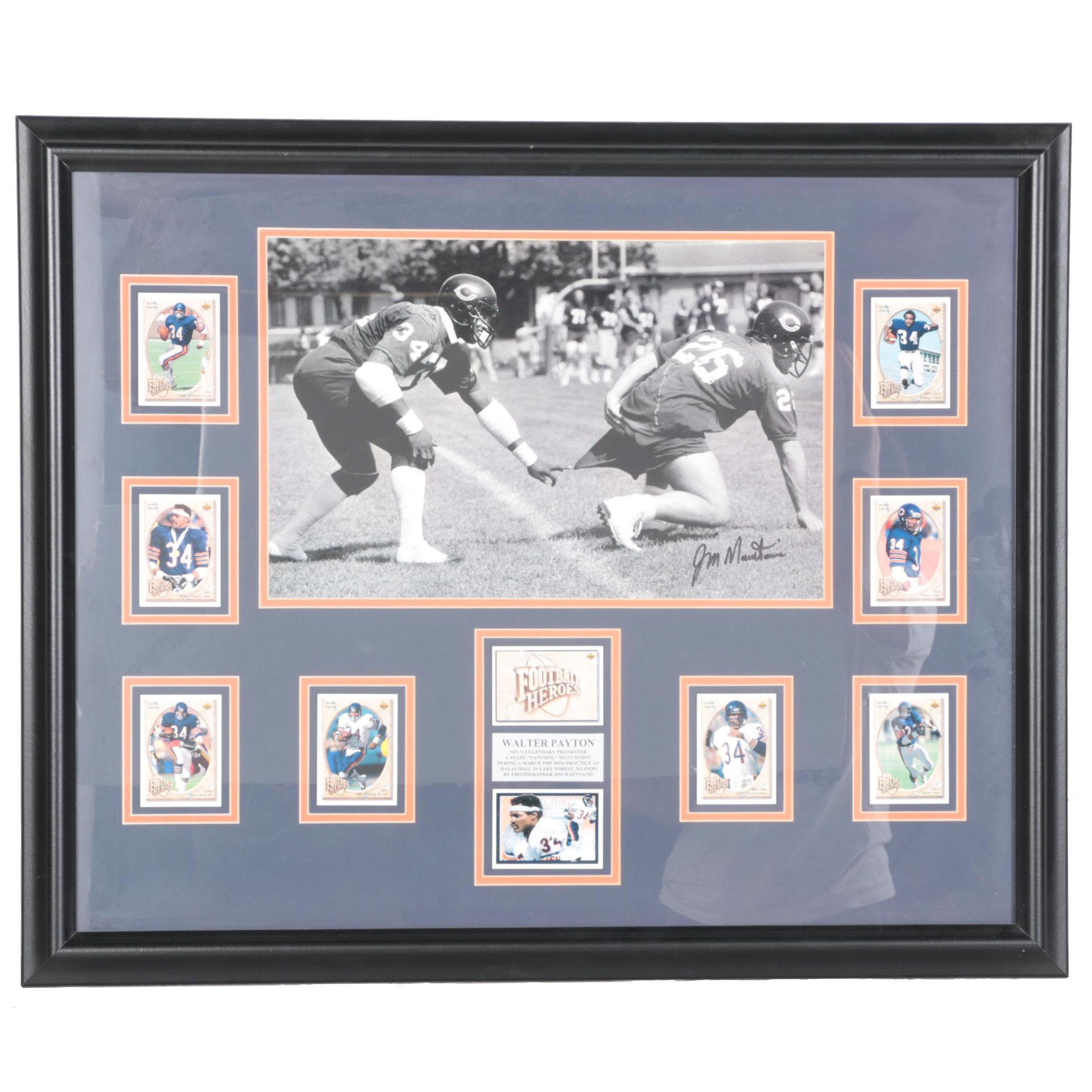 Walter Payton Football Card Display With Photographer-Signed "Pantsing" Photo