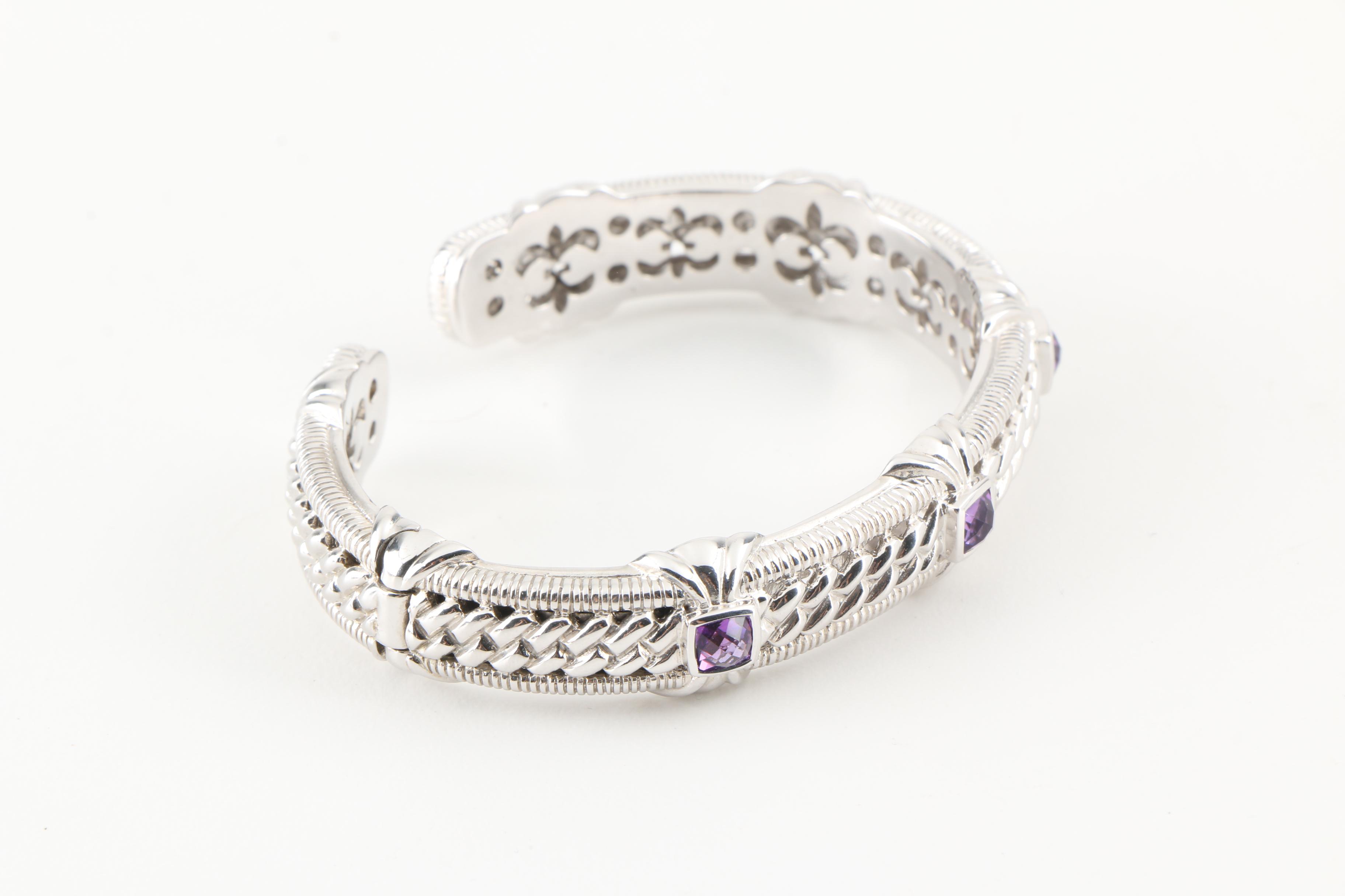 Judith Ripka Sterling Silver Amethyst Cuff Bracelet