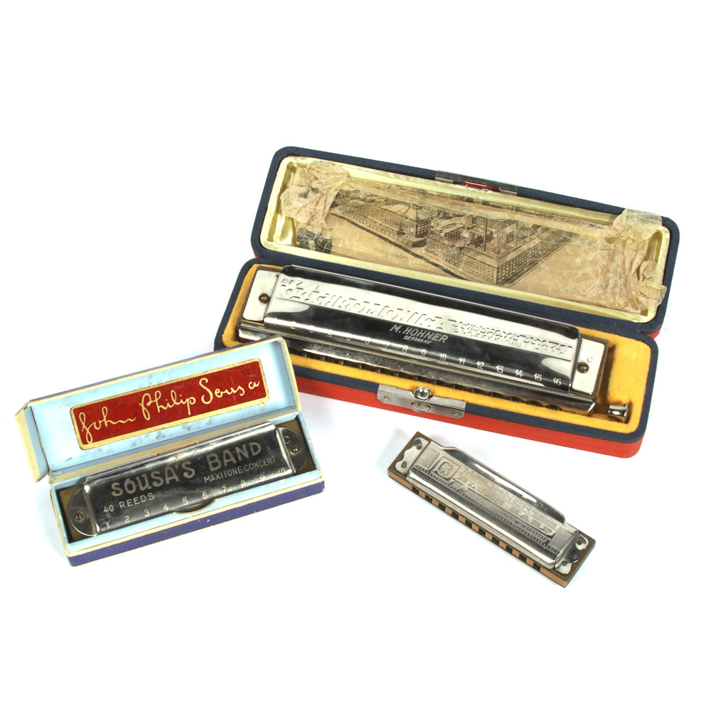 Vintage M. Hohner and John Philip Sousa Harmonicas