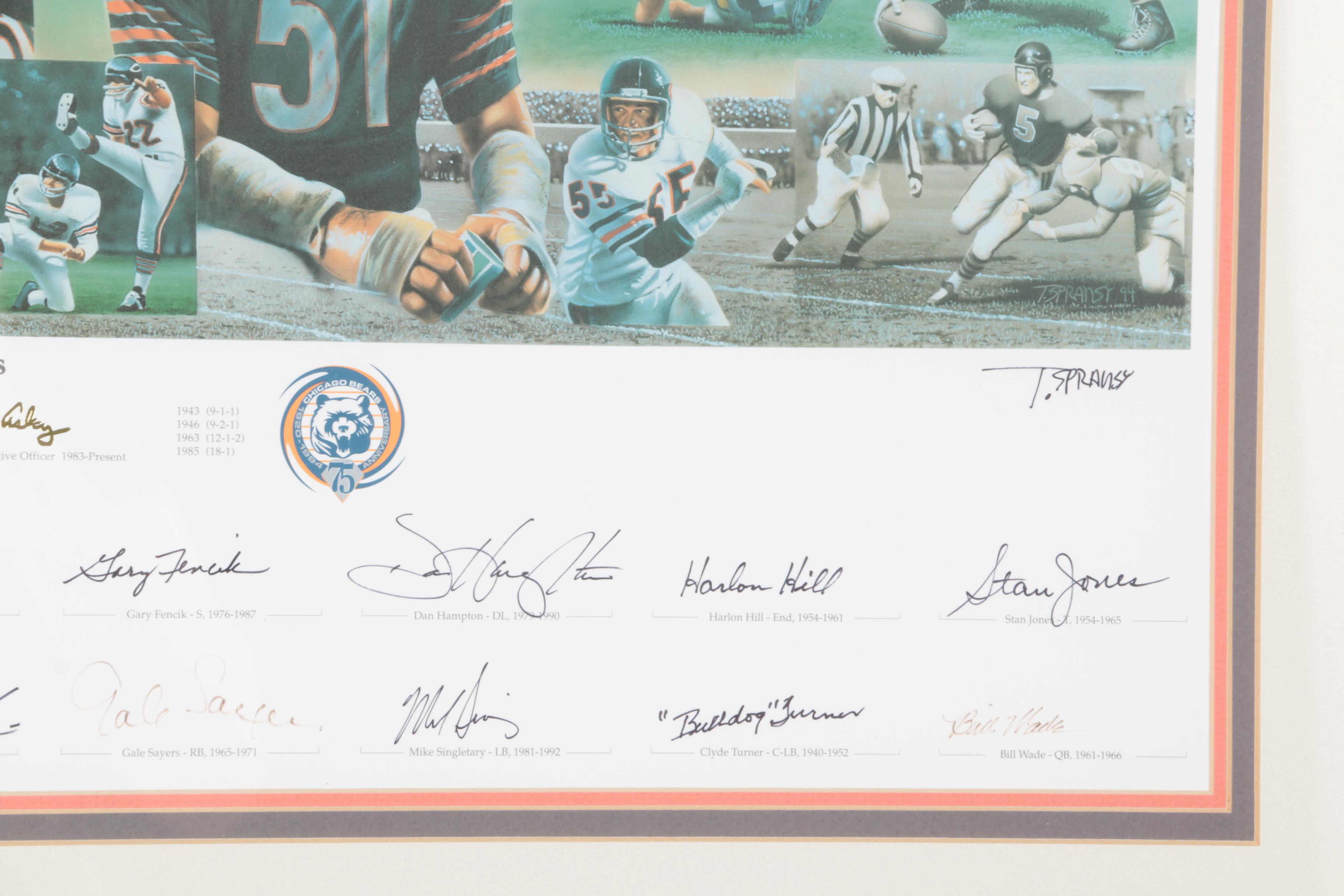 Chicago Bears Signed 75th Anniversary Offset Lithograph